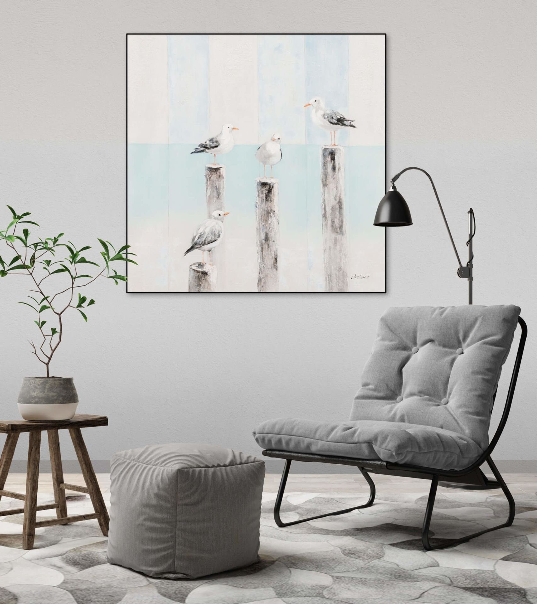 Gemälde HANDGEMALT Wohnzimmer 80x80 cm, 100% Ostseesehnsucht KUNSTLOFT Leinwandbild Wandbild