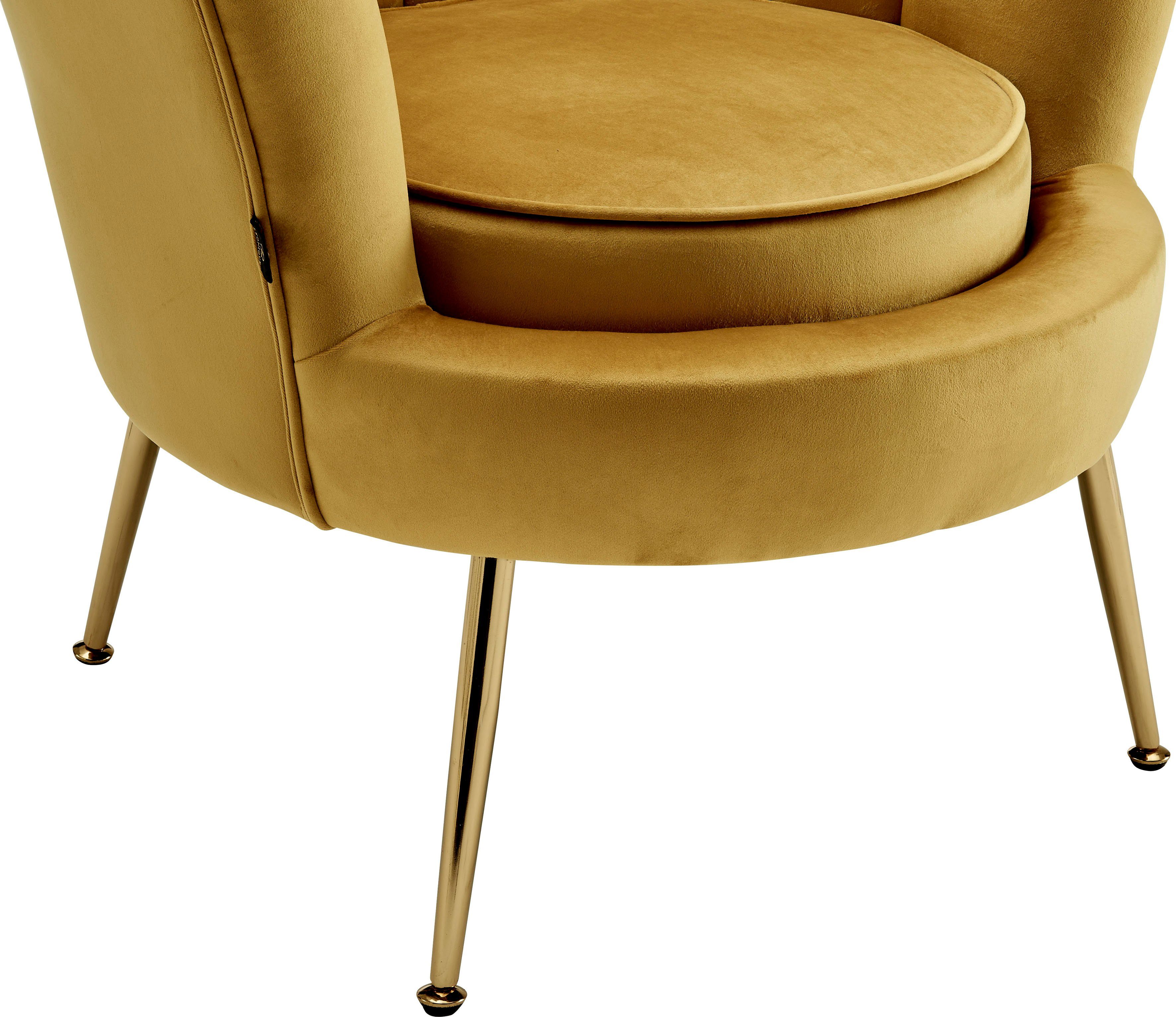 cm Leonique 43,5 Sitzhöhe Kelsey, goldfarben Samtvelours weichen Loungesessel edlem Metallgestell, Bezug, mit
