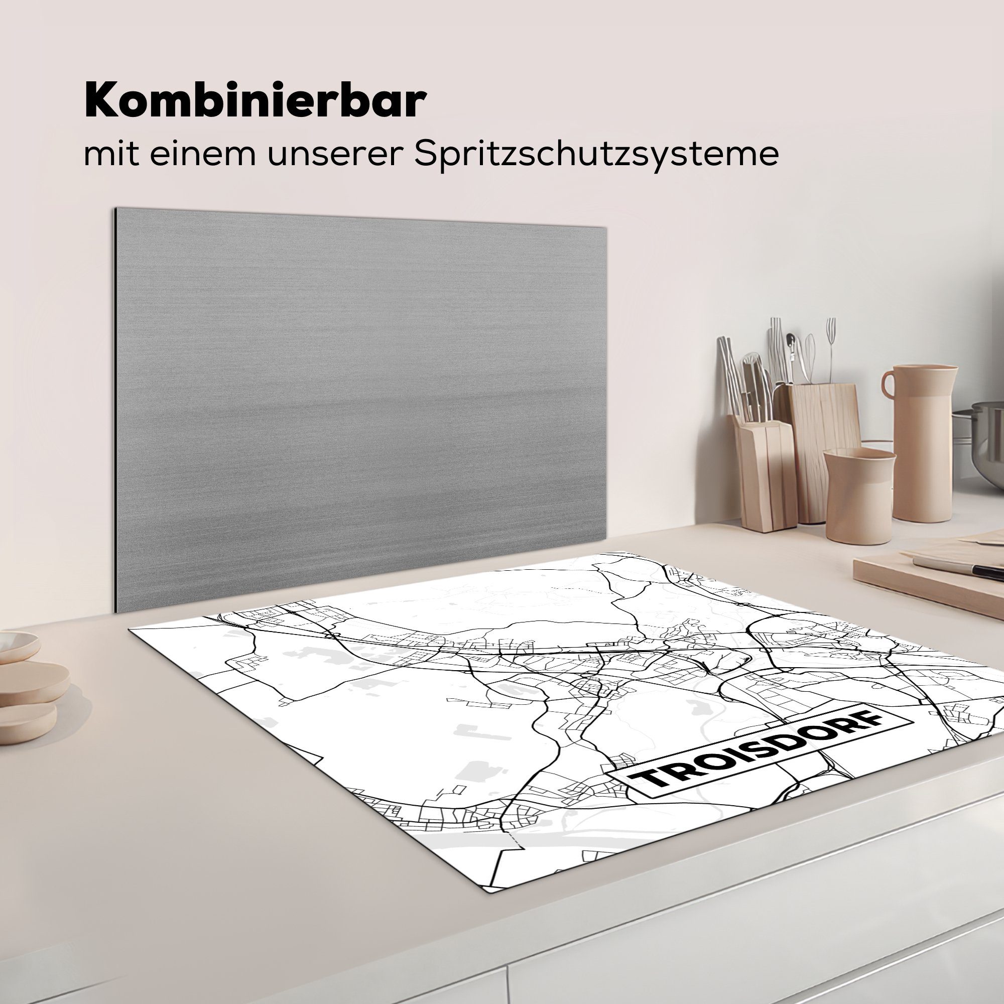 78x78 Stadtplan, für Vinyl, Ceranfeldabdeckung, cm, - Troisdorf küche - MuchoWow Karte Herdblende-/Abdeckplatte Arbeitsplatte tlg), (1