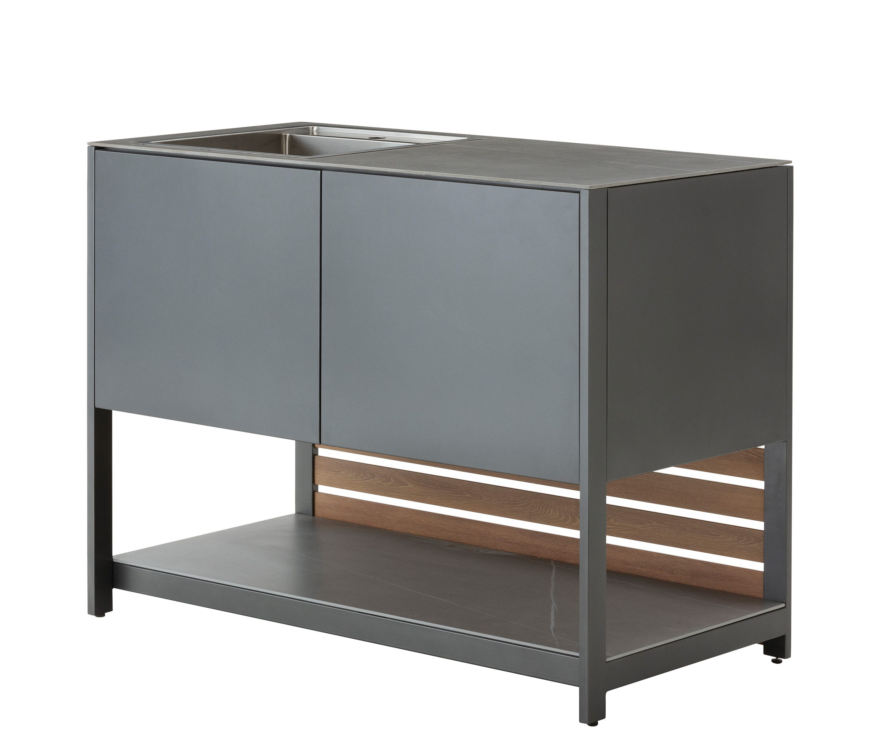 Dehner Outdoor-Küche Loop Spülschrank, Außenspüle, 110 x 60 x 91.5 cm, Stahl / Stein, hochwertiger Outdoor Schrank mit Steinplatte