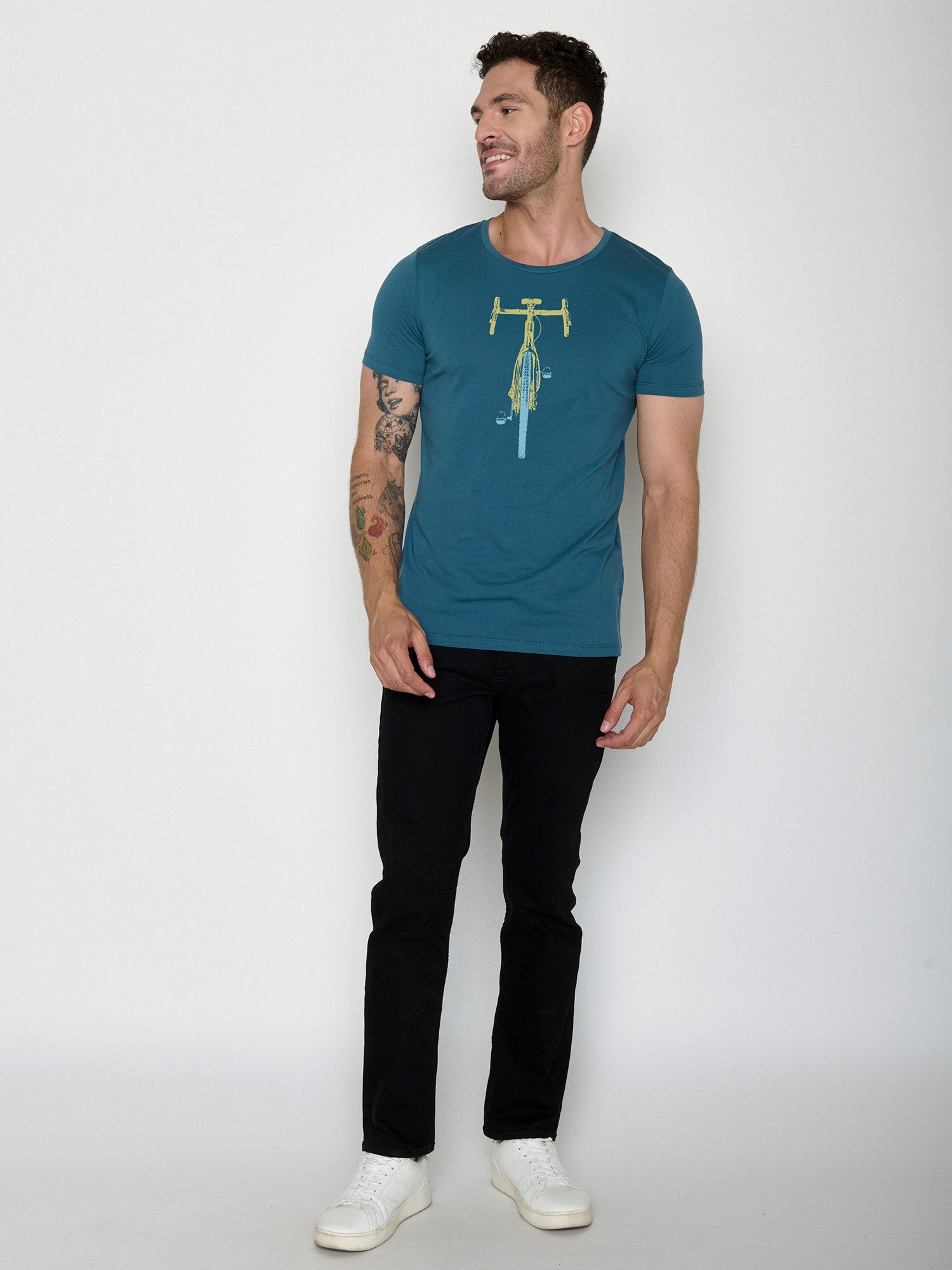 GreenBomb T-Shirt Guide Bike Front Stamp Motiv Fahrrad (1-tlg., 1) klassischer Schnitt, tailliert, Rundhalsausschnitt, Bio-Baumwolle