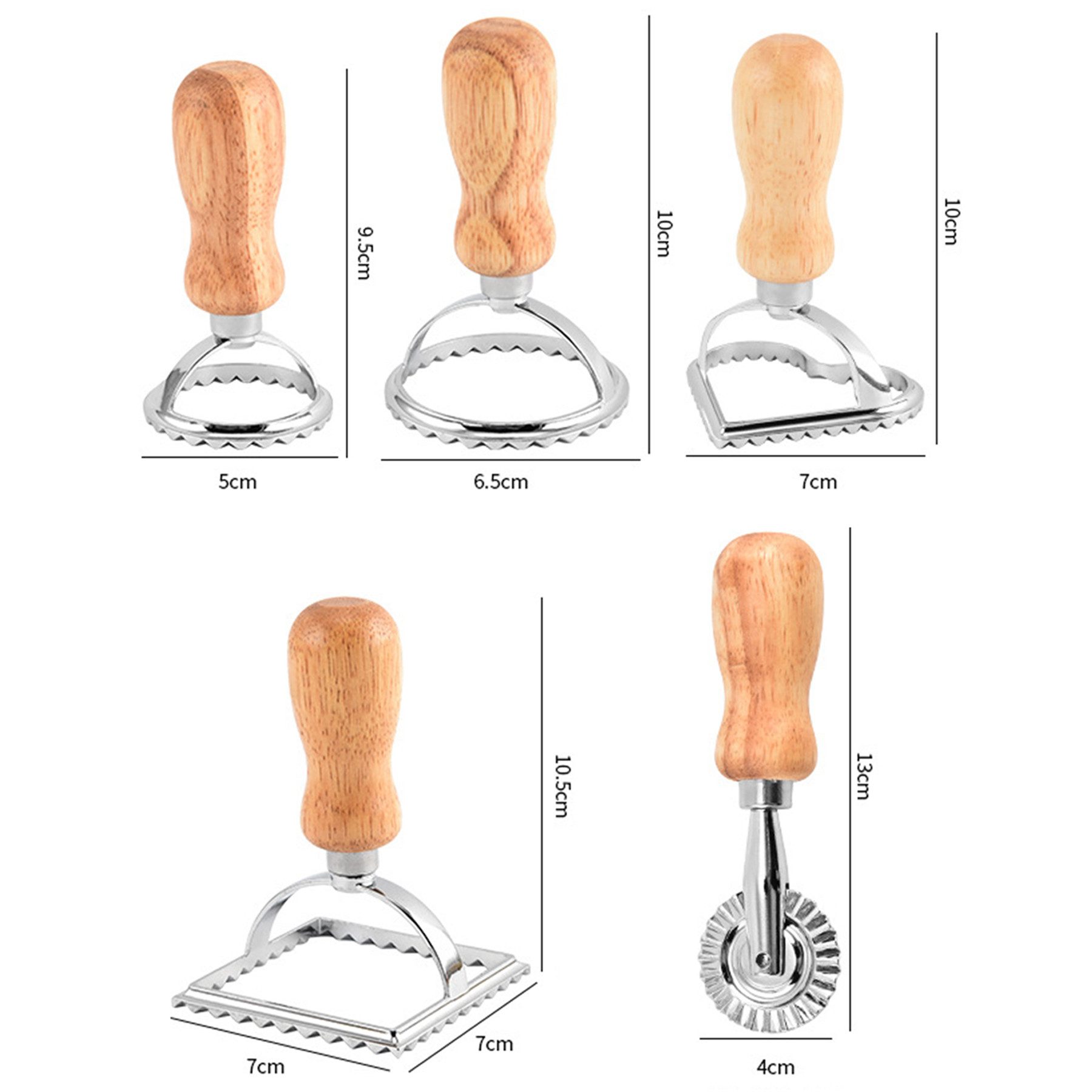 Mutig Ravioliform 5er SetRavioli Ausstecher Former,Teigrädchen, Raviolischneider, (5 set Quadratische Runde Herzförmige Ravioli Former mit Holzgriff 5-tlg), Für die Pastaherstellung zu Halloween, Weihnachten und Partys geeignet