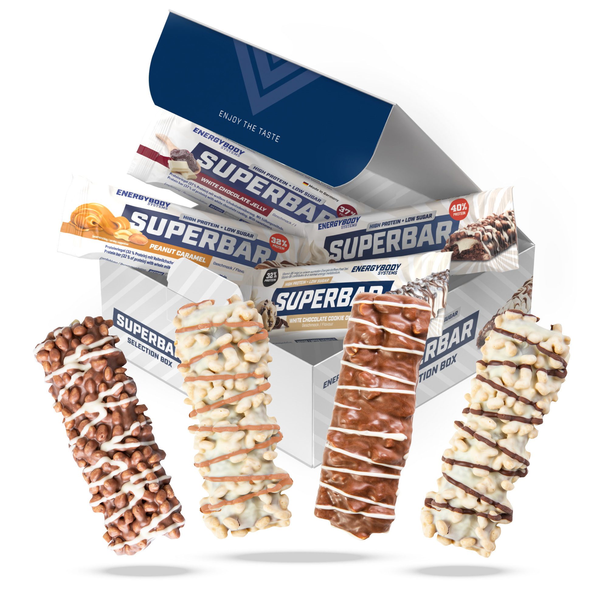 Energybody Systems Superbar Proteinriegel Eiweiß Selection Box Mixbox Riegel, 12 er, zuckerarm