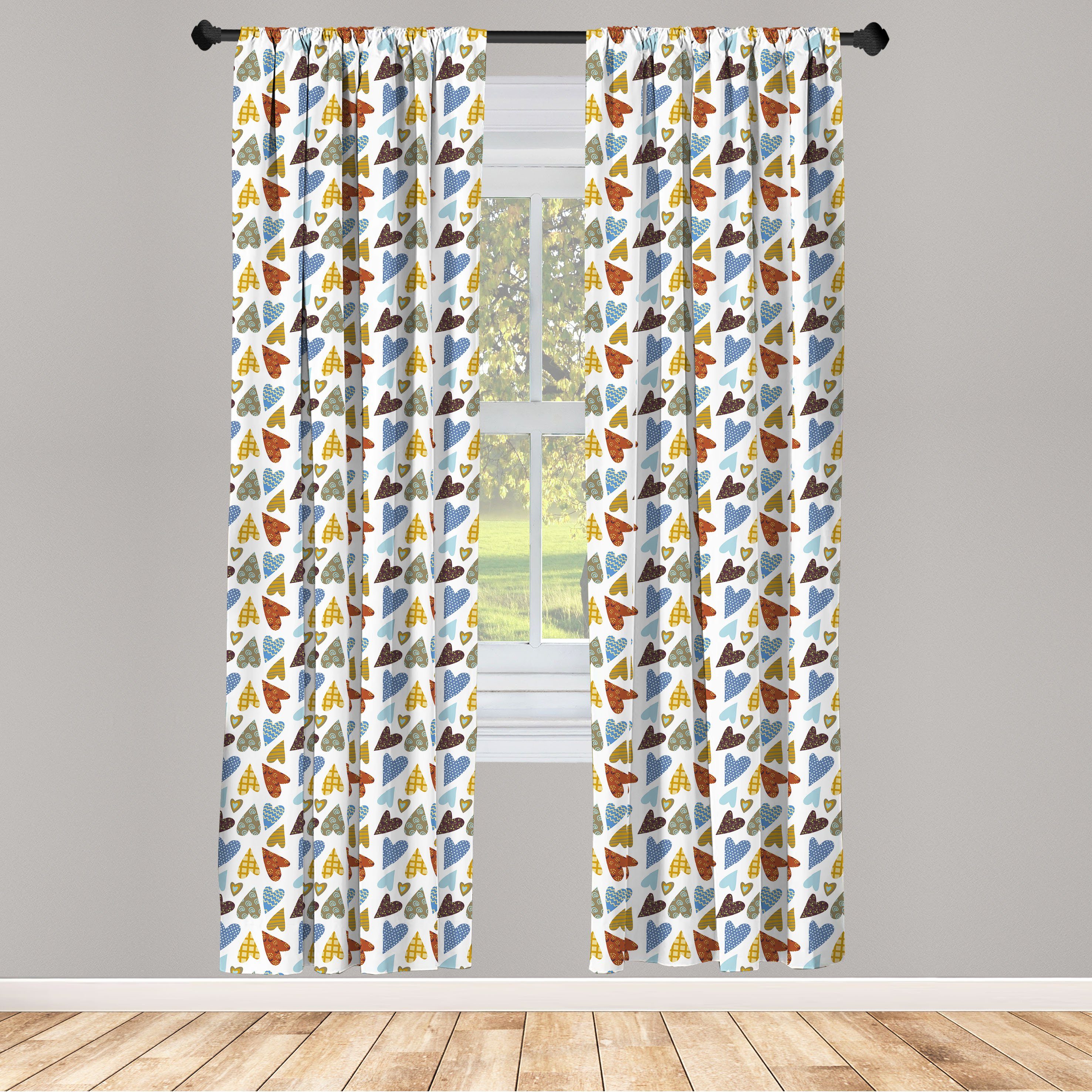 Gardine Vorhang für Wohnzimmer Schlafzimmer Dekor, Abakuhaus, Microfaser, Herzen Patchwork-Art-Mosaik