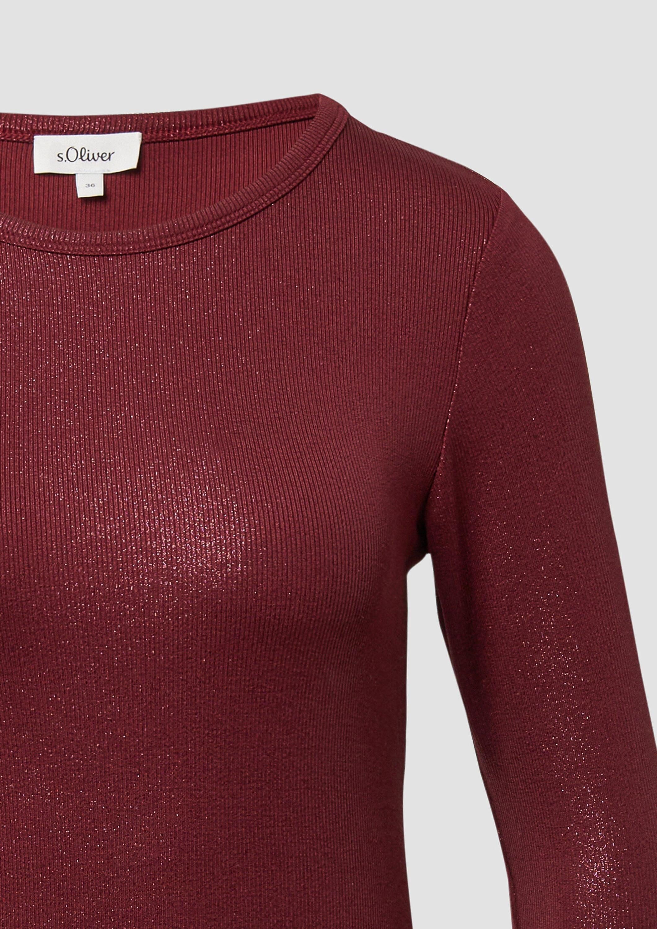 s.Oliver Langarmshirt T-Shirt Ripp-Shirt mit Glitzer-Effekt