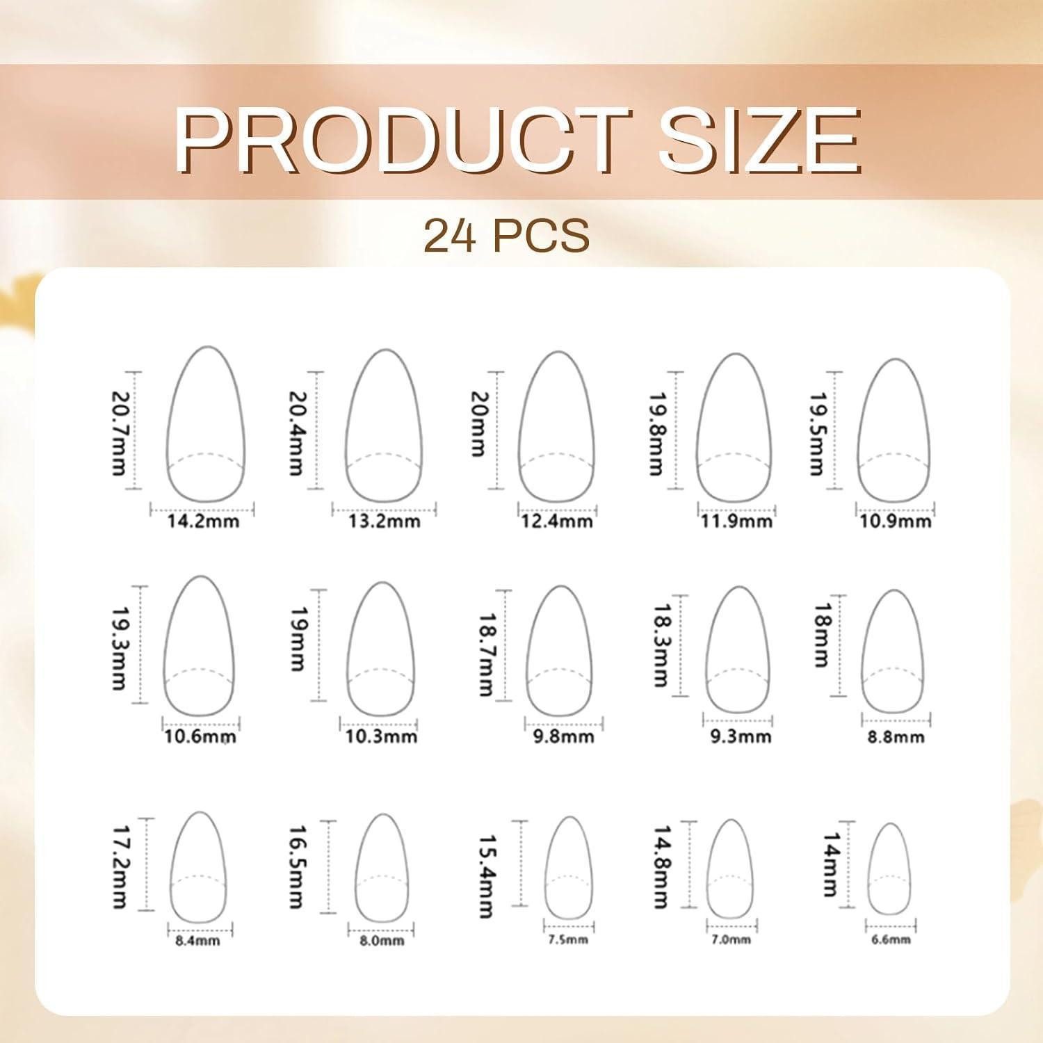 LuxusKollektion Kunstfingernägel 24 Stück Mandel Press On Nails 3D Mittel Französische Falsche Nails