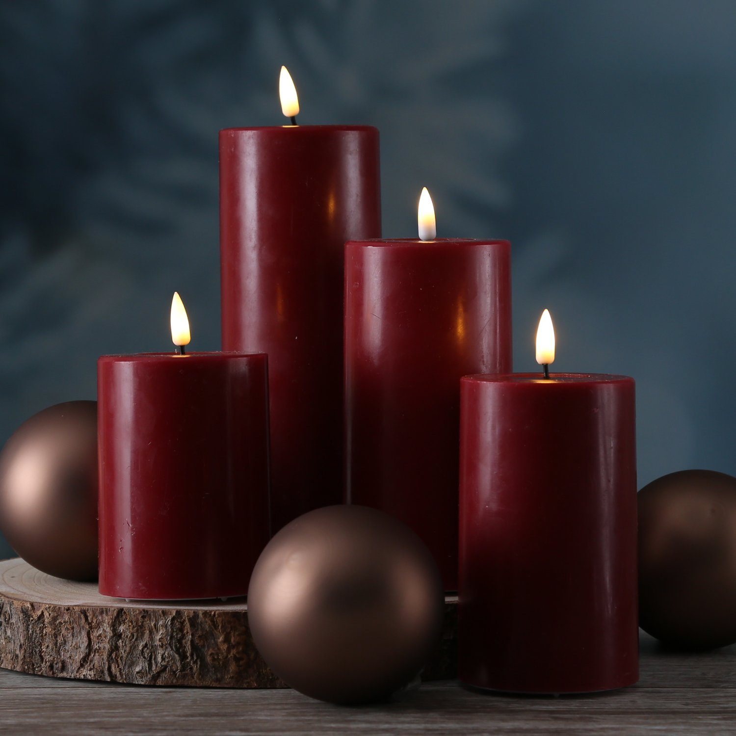 Deluxe Homeart LED-Kerze LED Kerzenset MIA Echtwachs Deluxe 4 Größen mit Batterien Fernb. (5-tlg)