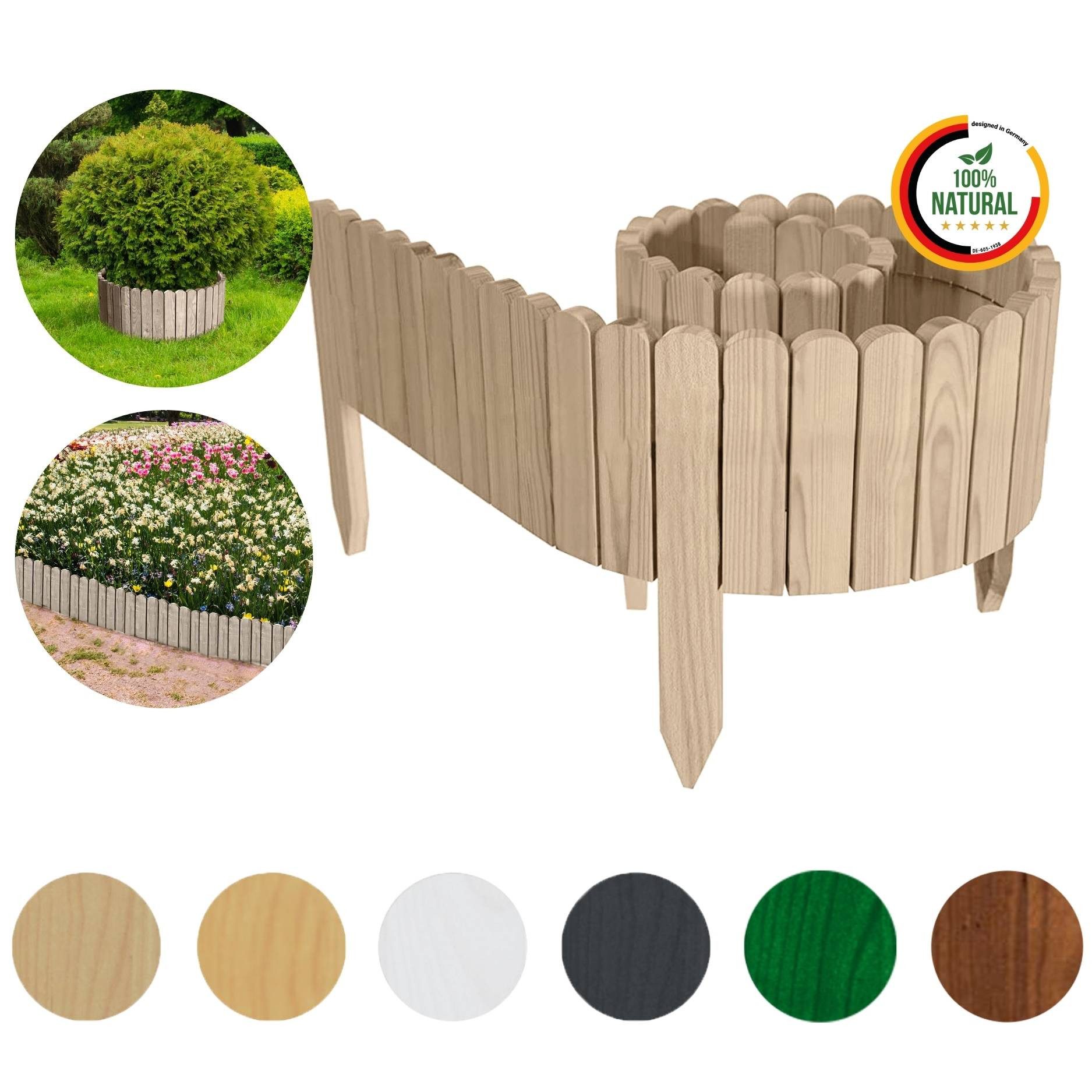 Floranica Palisade Beeteinfassung Beetumrandung Rasenkante Umrandung Flexibler Rollborder, LxH: 200x10 cm, Unbehandelt, Dekozaun Holzzaun Umzäunung Blumenbeeten Garten Beeten Kräutergarten