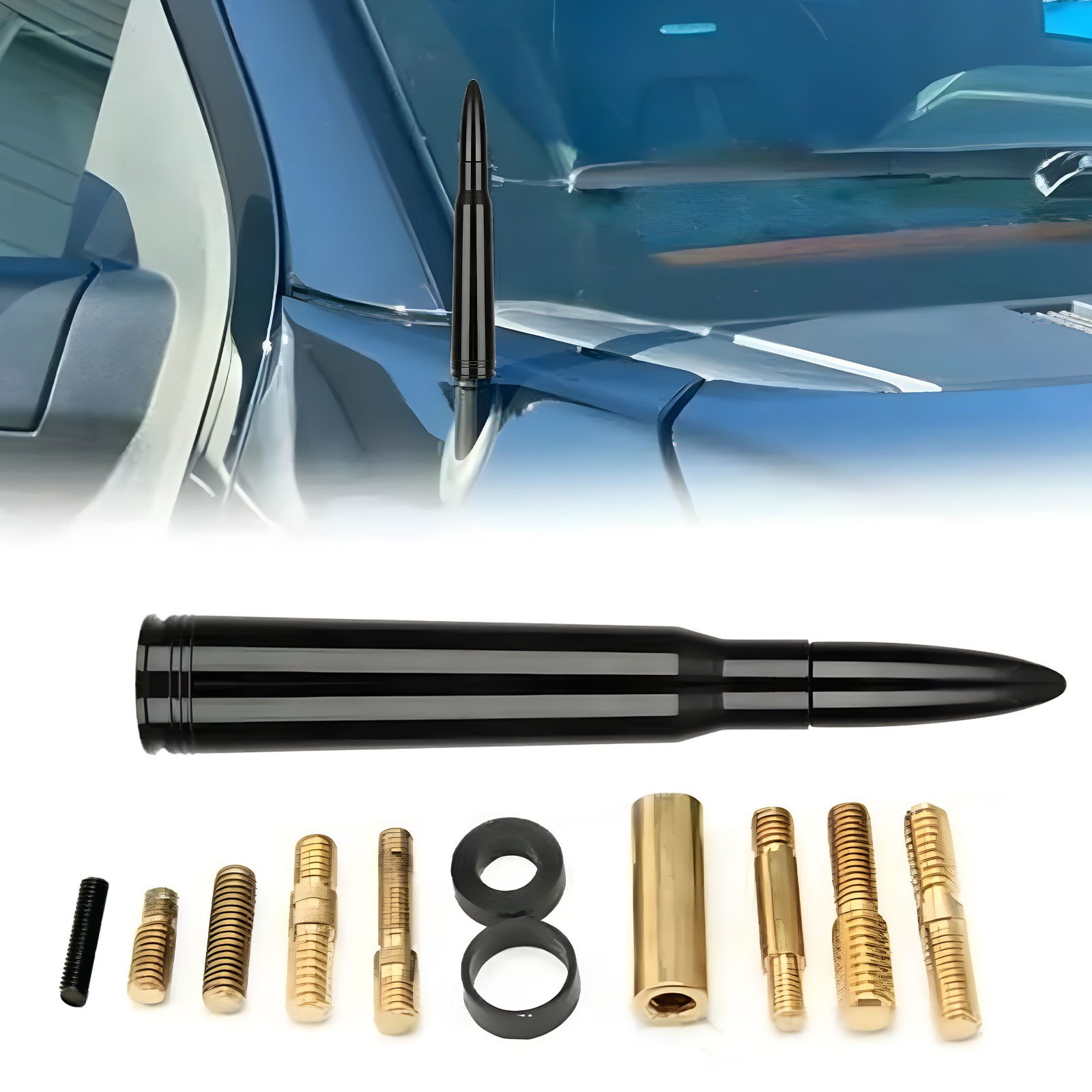 Hikity Universale Autoantenne Radioantenne 5.5 Zoll Bullet-Antenne Autoradio-Ersatzantennenstab, Acht Schrauben