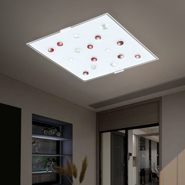 EGLO LED Deckenleuchte, LED-Leuchtmittel fest verbaut, Warmweiß, Hochwertige LED Decken Leuchte Glas Steine rot weiß klar