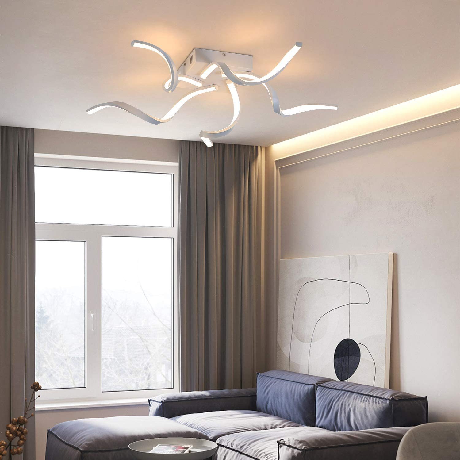Dimmbar Wellenform 3000-6000k, mit fest LED Fernbedienung, Wohnzimmer Weiß Kreatives integriert, Design, Deckenleuchte 65CM ZMH LED Modern