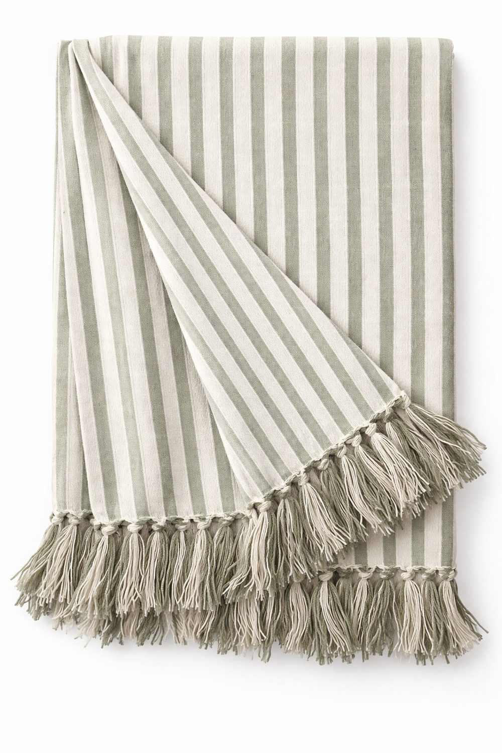Wohndecke Grüne Streifen, AU Maison, Gestreift 100 % Baumwolle mit Fransen 130x180 cm