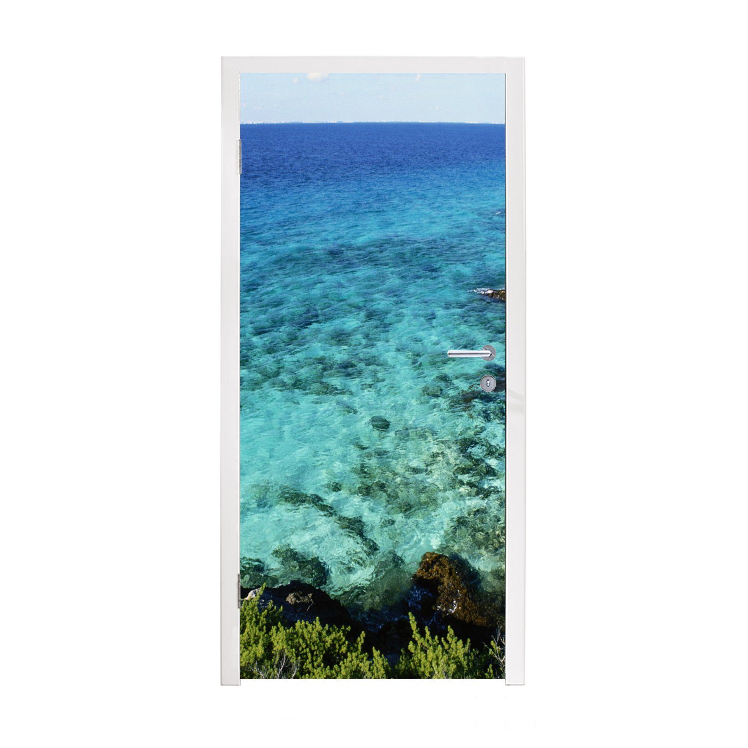 MuchoWow Türtapete Klares blaues Wasser auf der nordamerikanischen Isla Mujeres in Mexiko, Matt, bedruckt, (1 St), Fototapete für Tür, Türaufkleber, 75x205 cm
