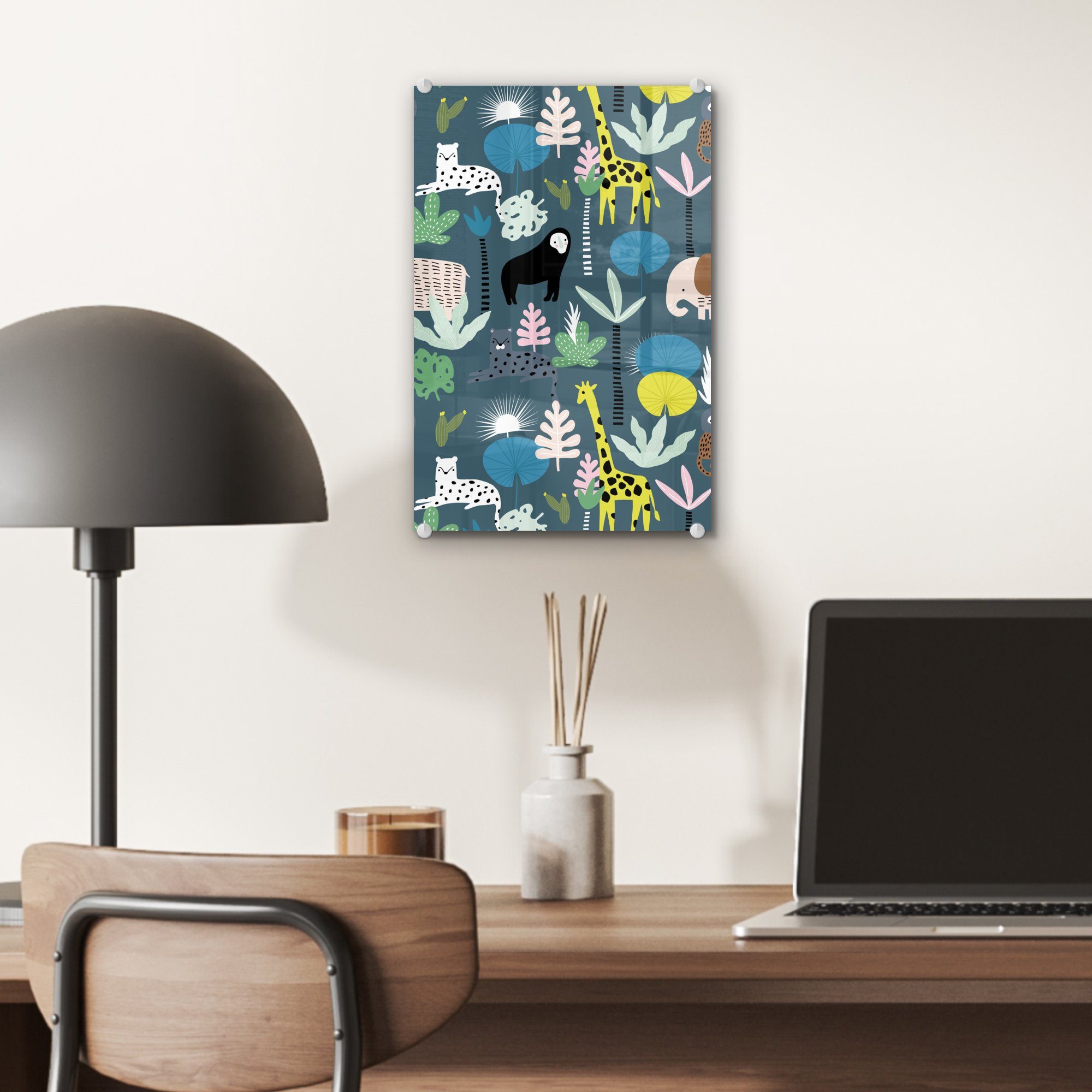 Dschungel Acrylglasbild (1 Blau, MuchoWow Glas St), - Wanddekoration - Foto - - Wandbild - auf Bilder auf Tiere Glasbilder Glas