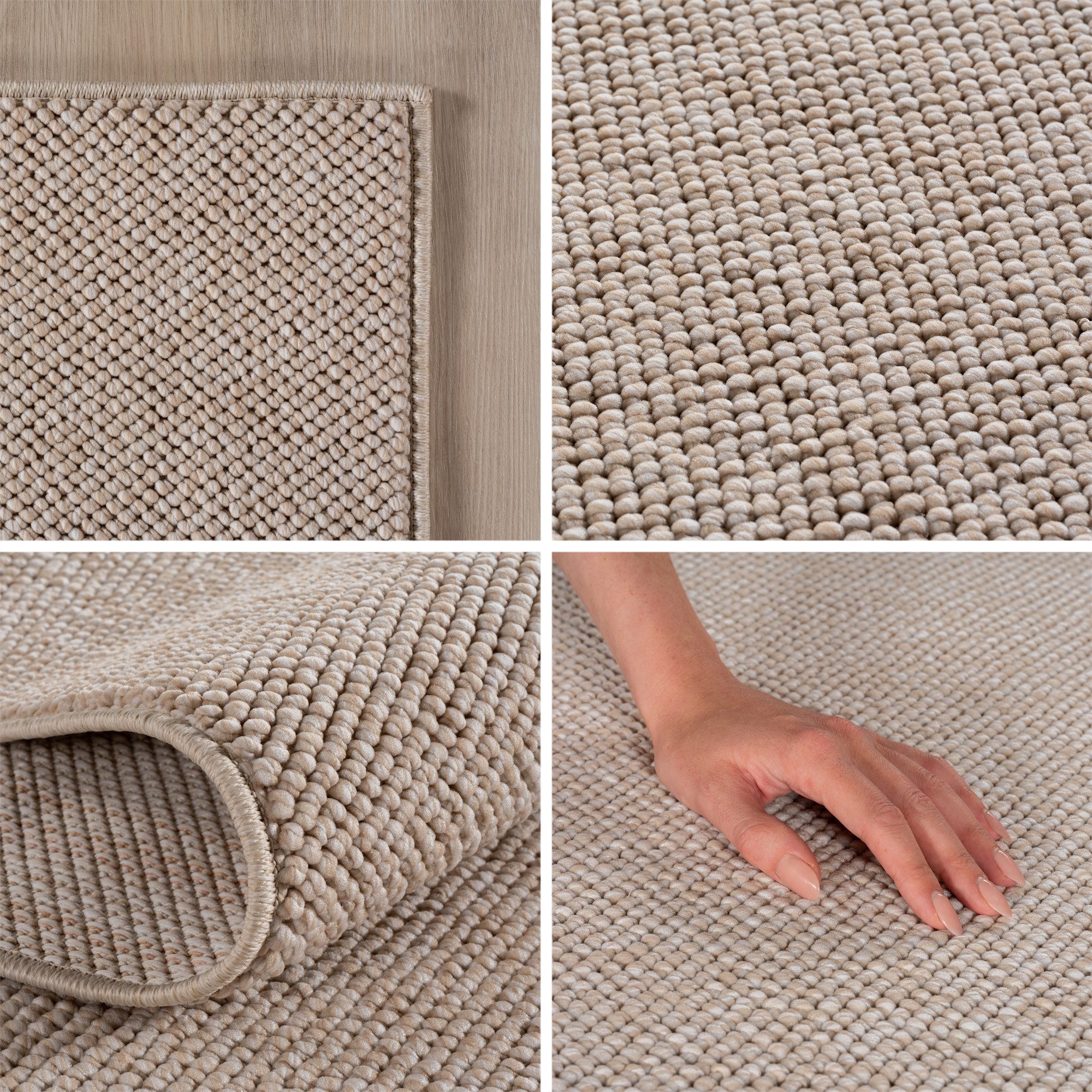 Teppium Teppich Unicolor - Einfarbig, Rund, Höhe: 20 mm, Kurzflor Schlingen Teppich Beige Boucle-Loop Wohnzimmer Teppich