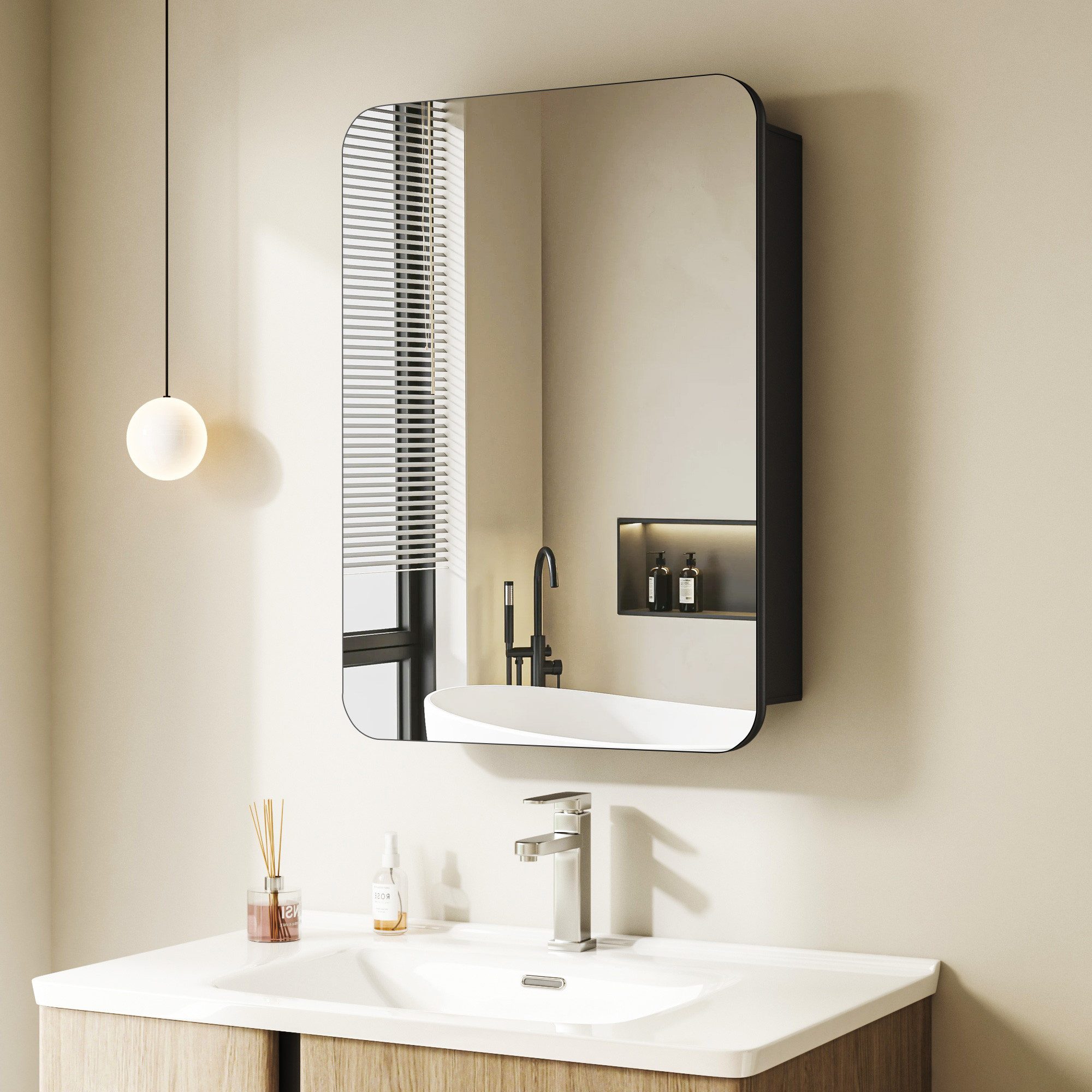 Hopibath Badezimmerspiegelschrank Alu Spiegelschrank Schwarz 2türig 80x60cm günstig online kaufen