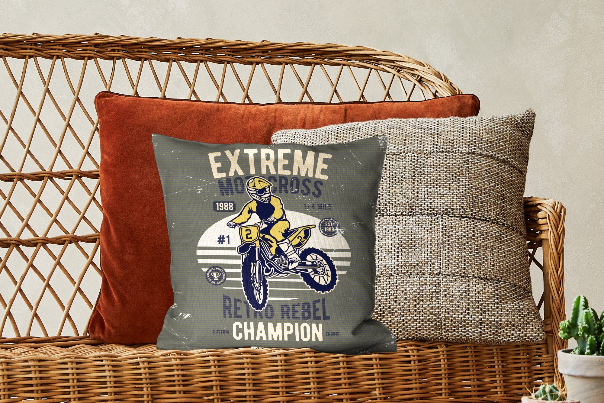 - Retro MuchoWow Dekokissen - Schlafzimmer, Füllung Wohzimmer, mit Zierkissen - Deko, für Mann Motorrad Sofakissen Gelb,