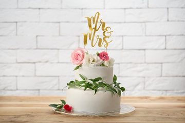 partydeco Einweggeschirr-Set Cake Topper - Mr & Mrs - 25,5cm, Holz,Pappe