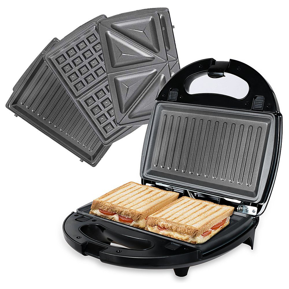 OZAVO 3-in-1-Sandwichmaker abnehmbar Grillplatten, 750 OZ320, Paninitoaster, W, Waffeln,