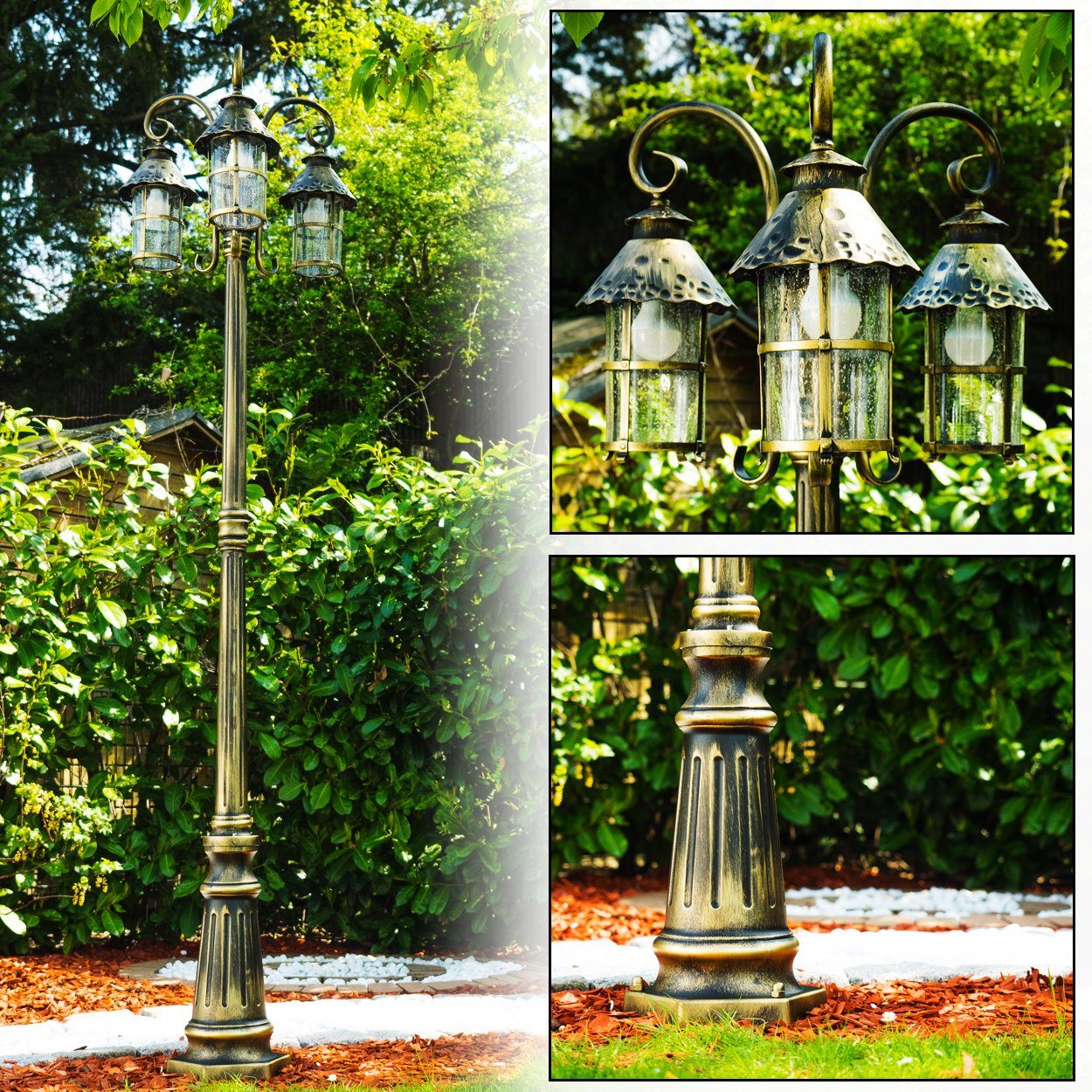 hofstein Außen-Stehlampe »Paolini« Außenleuchte Kandelaber in antikem Look, ohne Leuchtmittel, Metall Braun/Gold,Wegeleuchte 220cm,Retro/Vintage Gartenlampe,E27,IP44