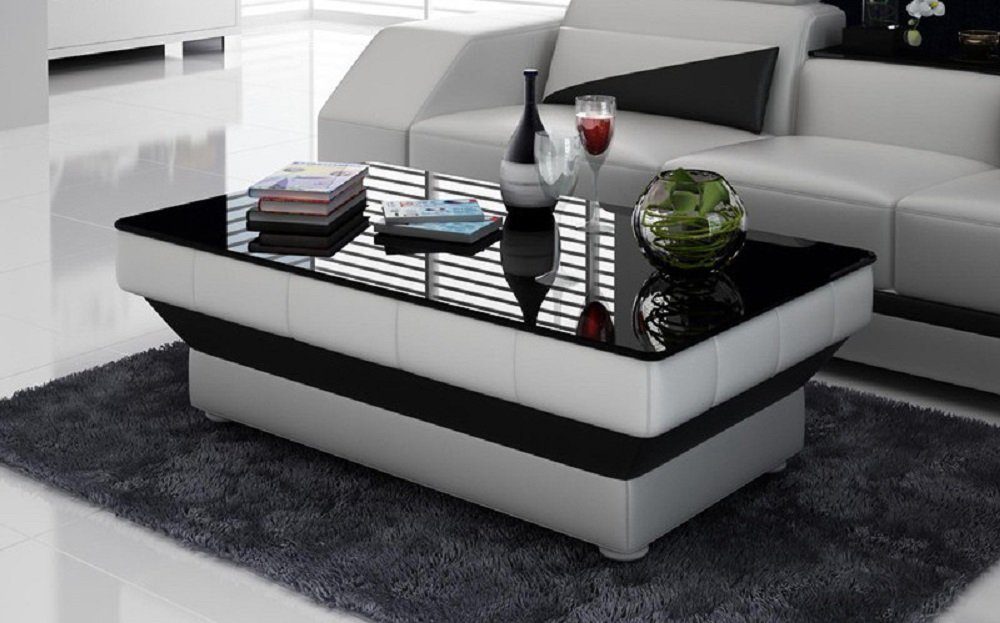 JVmoebel Couchtisch Design Glastisch Leder Couch Tisch Tische Glas Sofa Wohnzimmertisch Weiß/Schwarz