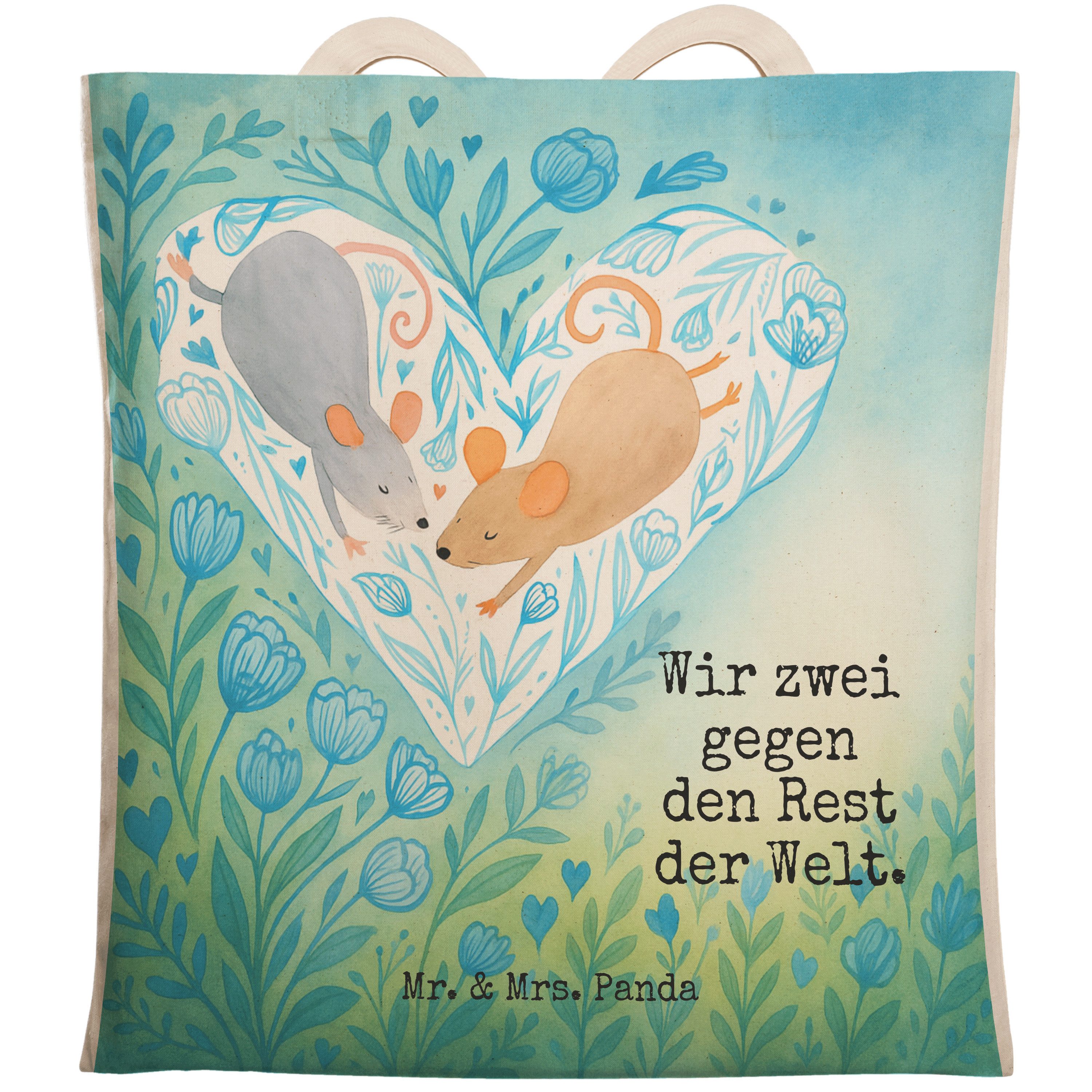Tragetasche Mäuse Herz Design, Beuteltasche, Weiß, Love, Stofftragetasche, Beutel