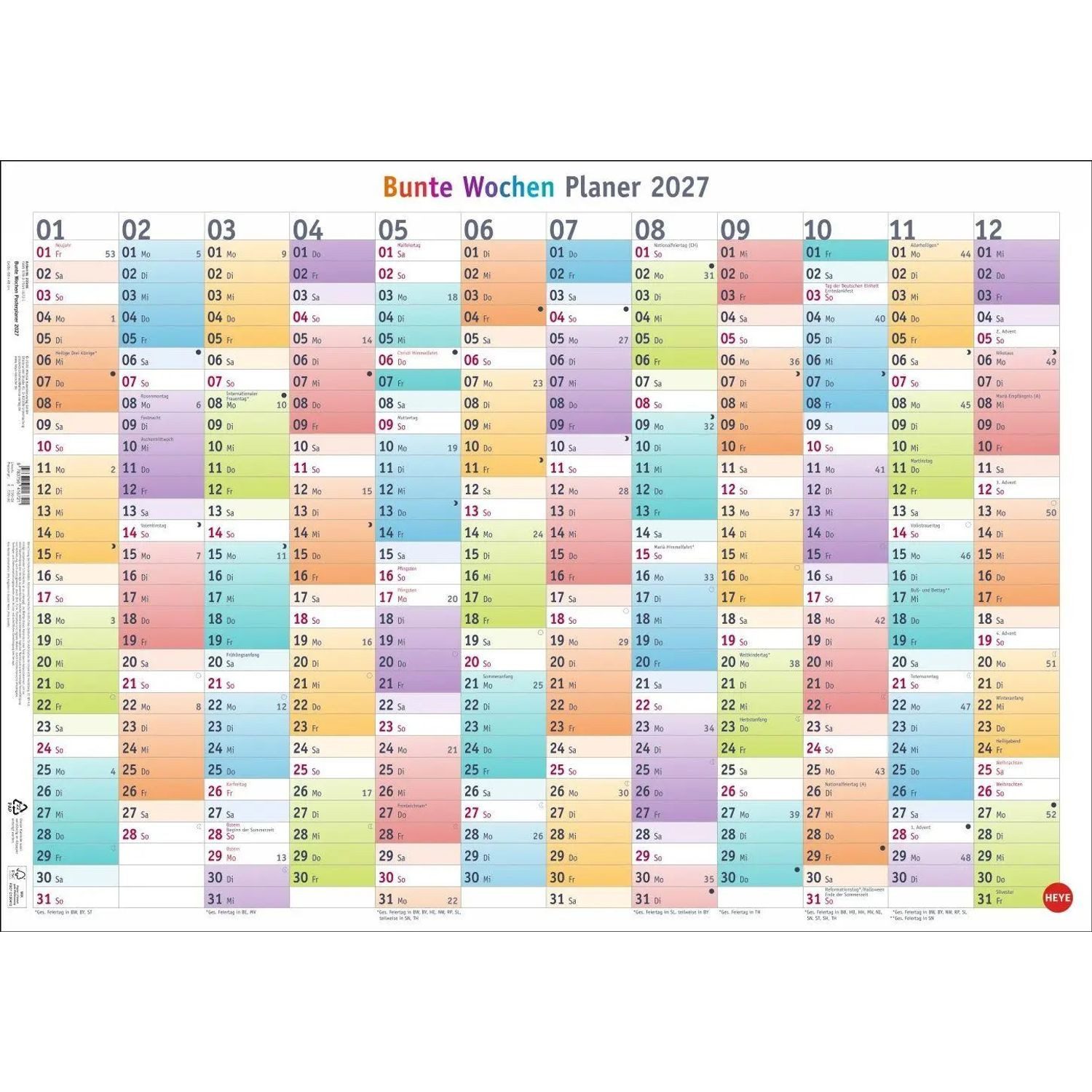 HEYE Wandkalender Bunte Wochen Posterplaner 2027