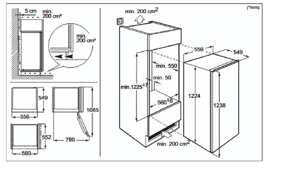 AEG Einbaugefrierschrank OAB7N12EF_933033426, 122.4 cm hoch, 55.6 cm breit, NoFrost, Temperatur-Warnung, Eiswürfelschale