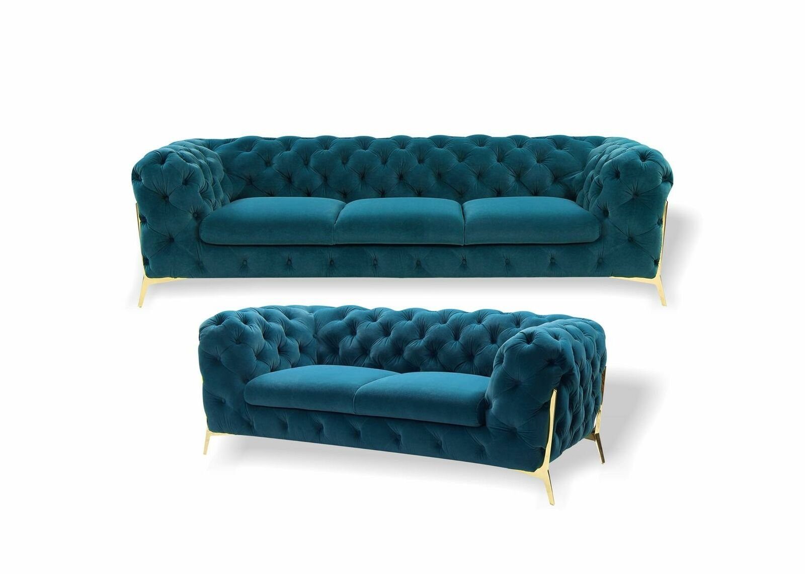 Moderne in Made Neu, Blaue 3+2 Sofa Europe Couchgarnitur JVmoebel Luxus Chesterfield Sitzer