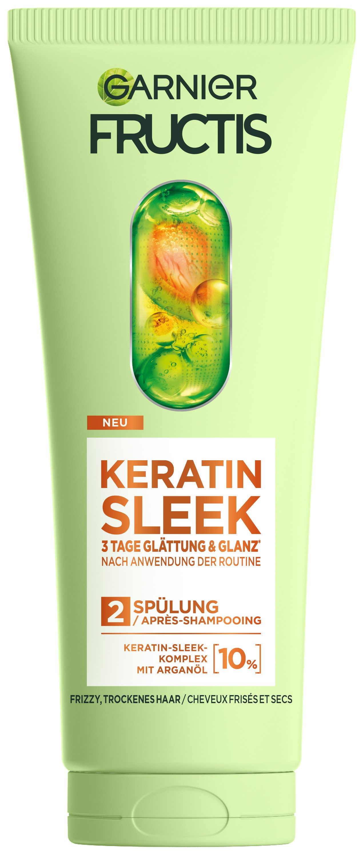 GARNIER Haarspülung Garnier Fructis Keratin Sleek Spülung, Packung, 6-tlg., Für trockenes, zu Frizz neigendes Haar, stärkt und entwirrt, vegan.