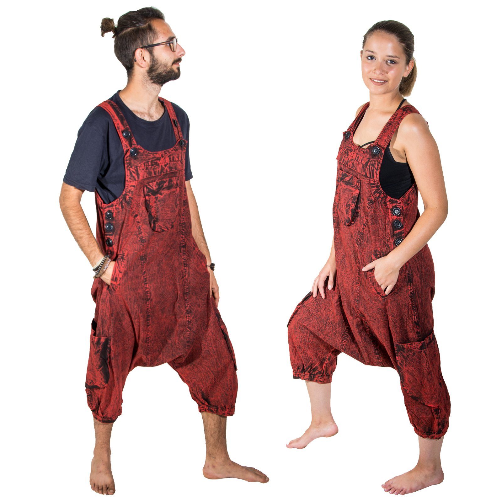 KUNST UND MAGIE Latzhose Overall Unisex Vintage Latzhose Ibiza stonewashed Haremshose