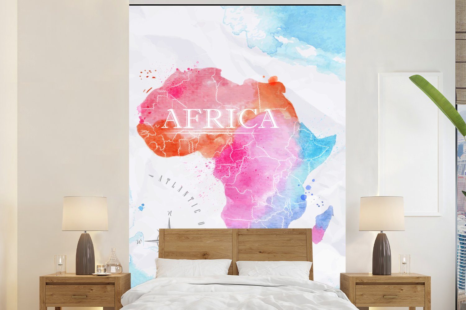 - - Montagefertig bedruckt, für Afrika Matt, Fototapete Wohnzimmer, Farben MuchoWow Ölfarben, St), Vinyl Wandtapete Tapete (3