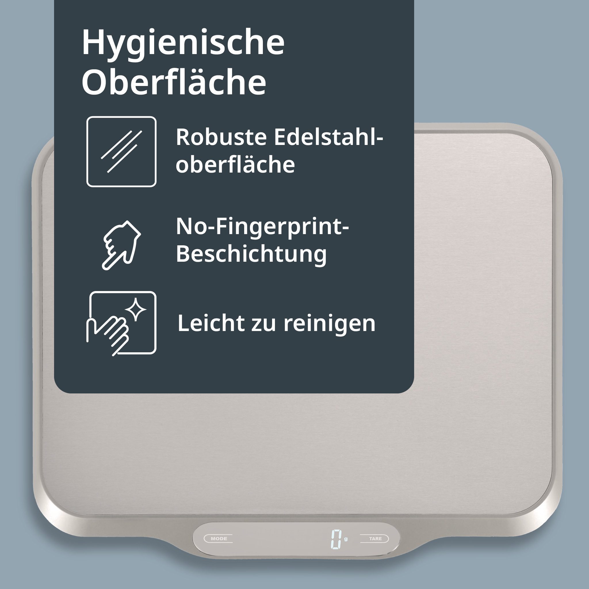 ADE Küchenwaage Waage mit großer XXL-Wiegefläche aus Edelstahl, für präzises Wiegen bis 15kg, mit Zuwiegefunktion (Tara) und Auto-Hold – Bild 5 von 5