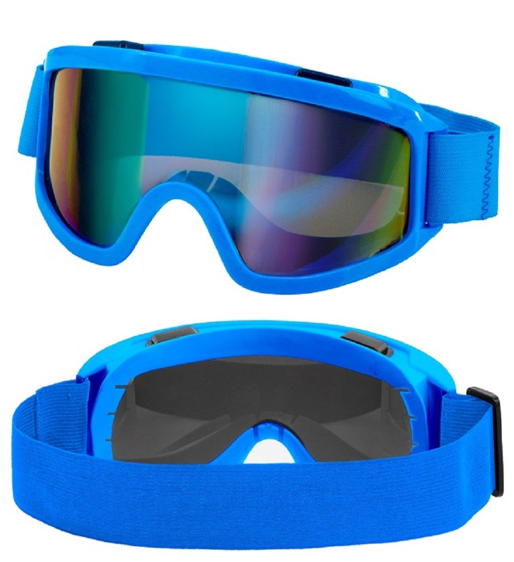 Widmann S.r.l. Kostüm Skibrille neon-blau UV verspiegelt verstellbar für Karneval Apres Ski, UV aktiv- leuchtet im Schwarzlicht