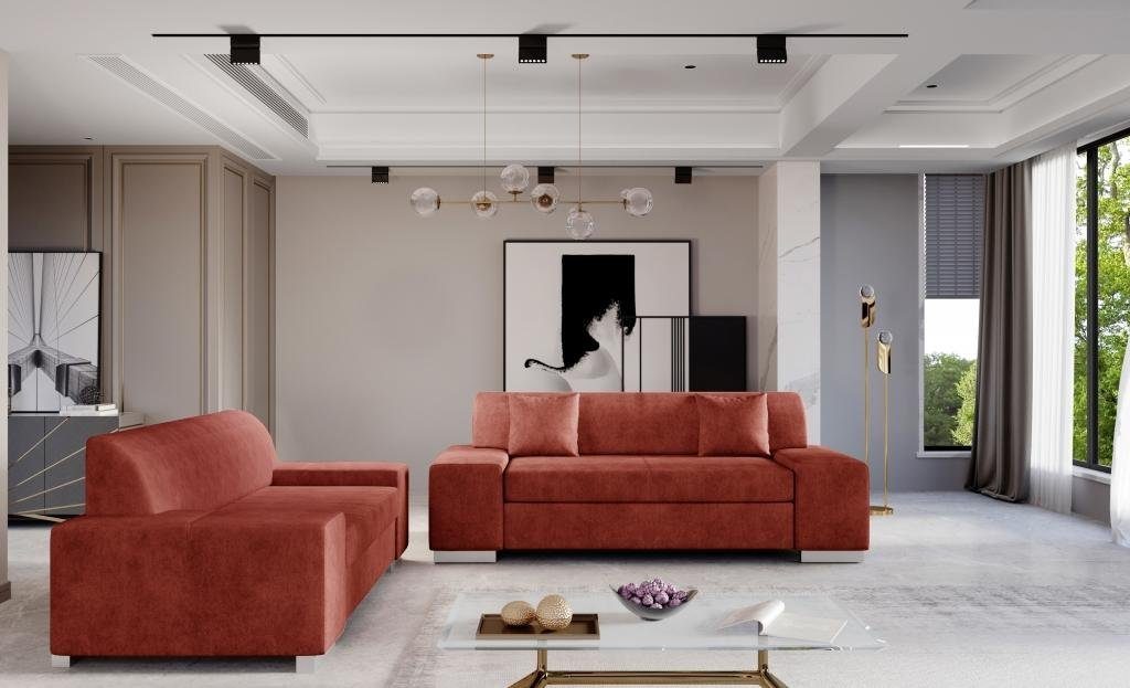 JVmoebel Wohnzimmer-Set Sofagarnitur 3+2 Sofas Rot Sitzer Wohnlandschaft Garnituren