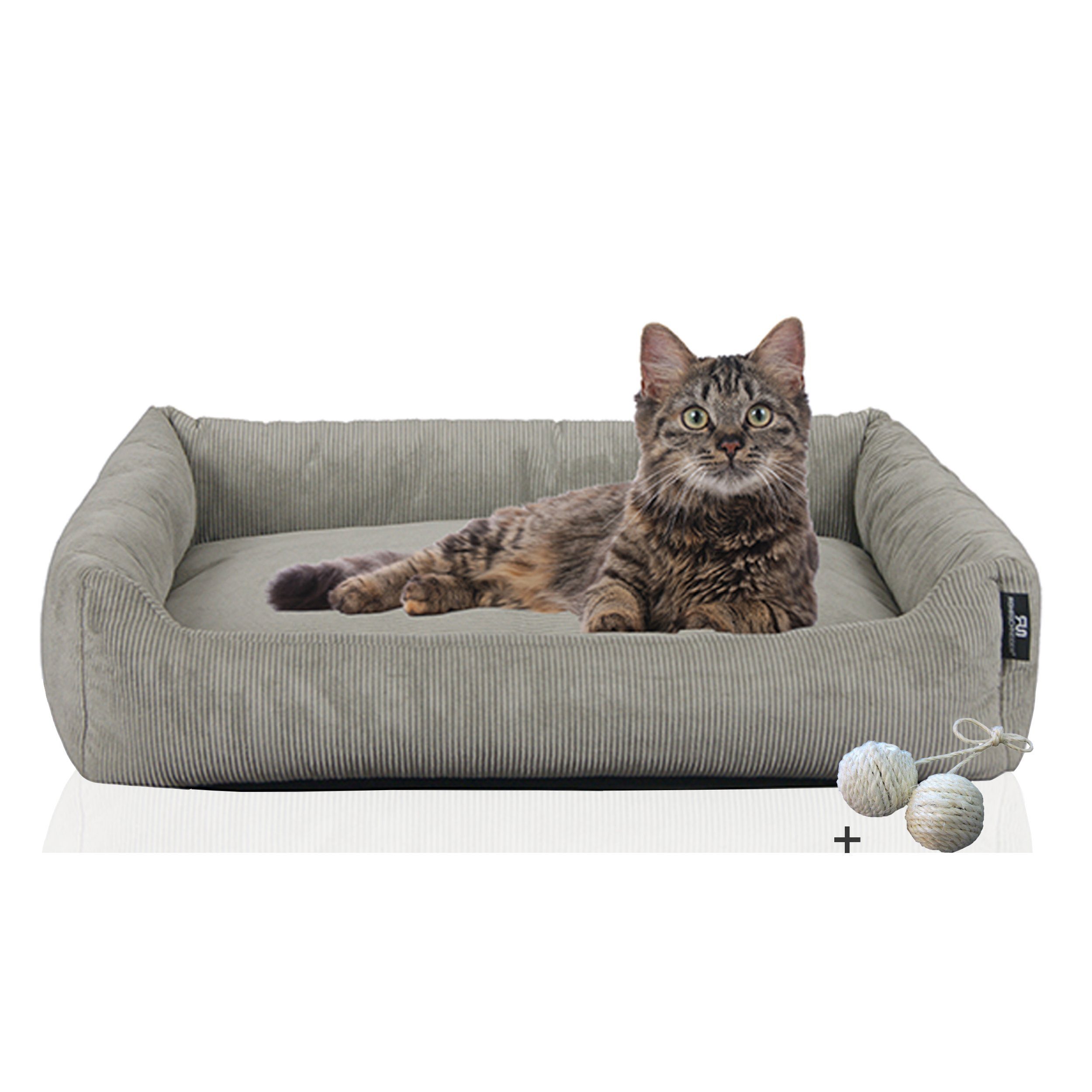 Rohrschneider Tierbett Katzenbett mit Kissen aus Cordstoff Katzensofa, inkl. Spielkugelset