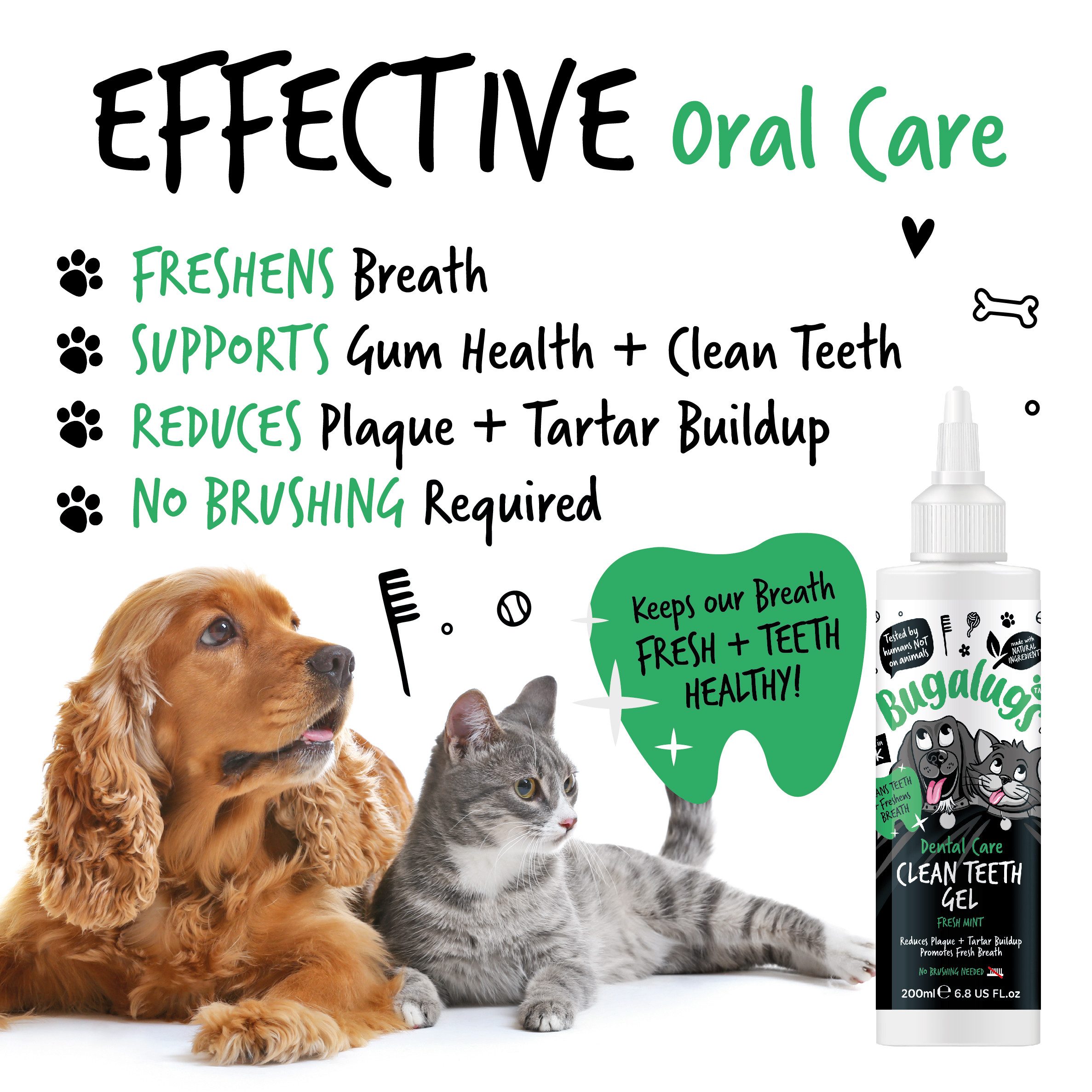 Bugalugs Tier-Zahncreme Bugalugs Dental Care Clean Teeth Gel 200ml – Frischer Minzgeschmack, (Eine Flasche)