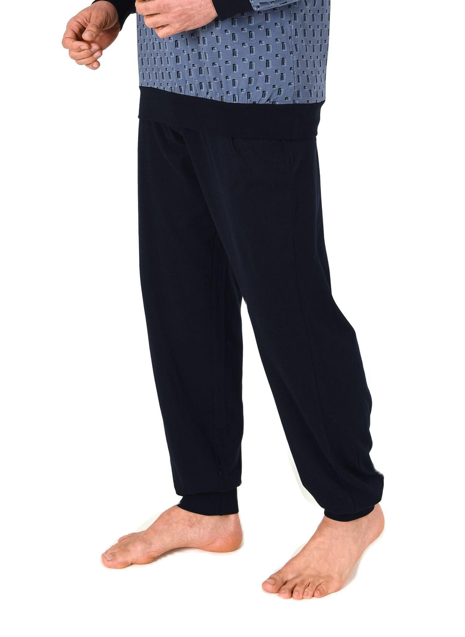Normann Pyjama Normann Herren Schlafanzug lang mit Bündchen und Minimal Print-Optik – Bild 3 von 5