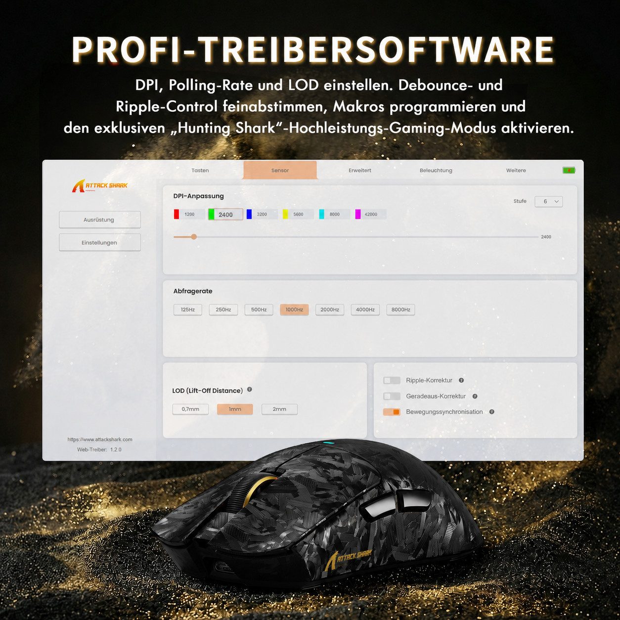 ATTACK SHARK X11 Ultra 8Khz Kabellose Gaming-Maus, Carbonfaser-Verbundgehäuse Gaming-Maus (Bluetooth, 2.4Ghz, kabelgebunden, PAW3950MAX,42000 DPI,leicht,8k,2.00 – Bild 4 von 5
