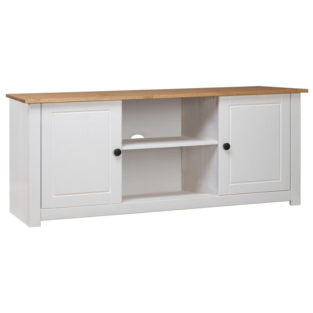 furnicato TV-Schrank 120x40x50 cm Weiß und Naturholz, Massivholz (1-St) Retro-Lowboard mit zwei Türen, offenen Fächern und Ablagefläche