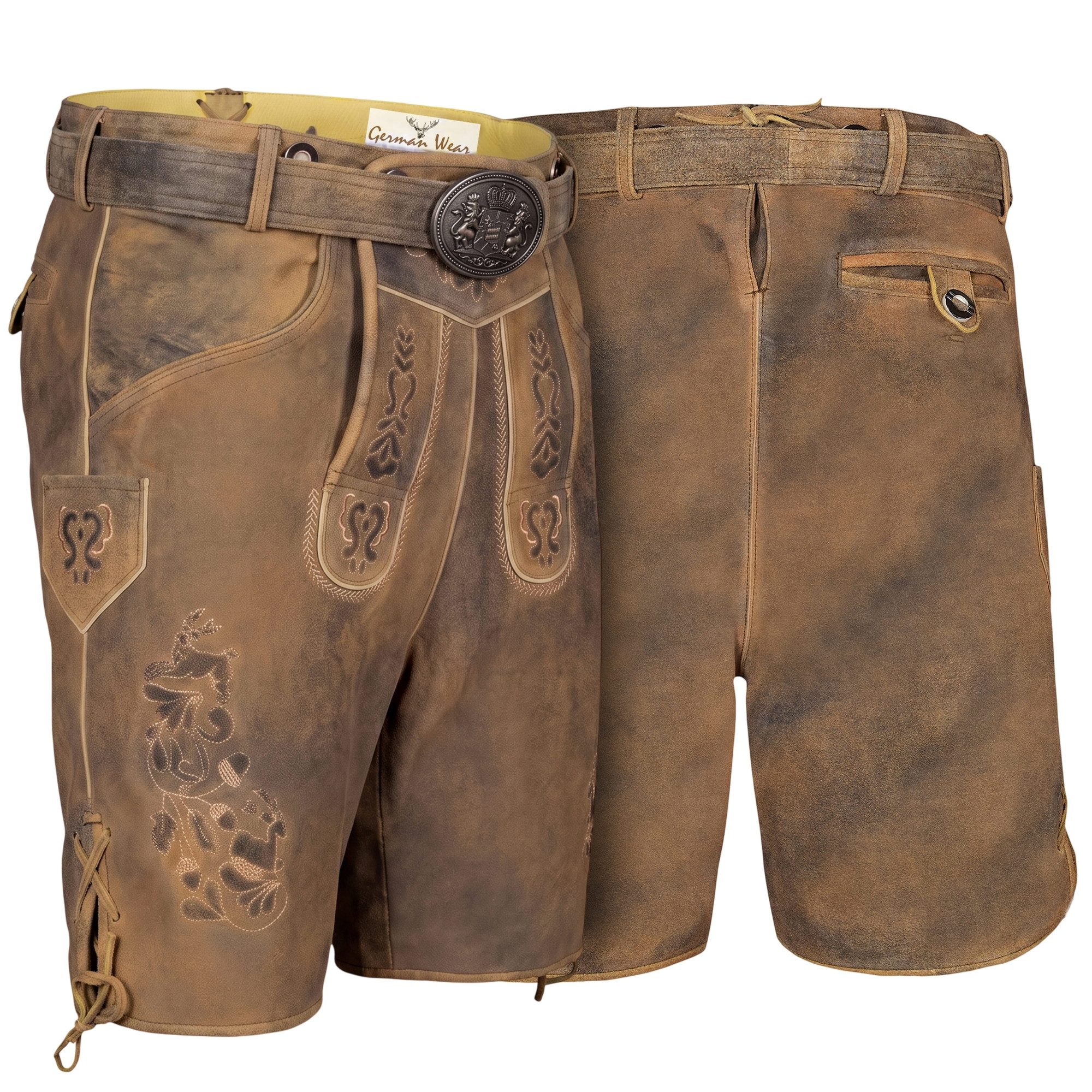 German Wear Trachtenlederhose GW722 kurze Lederhosen Hans 100% Nappa-Wildleder mit Gürtel