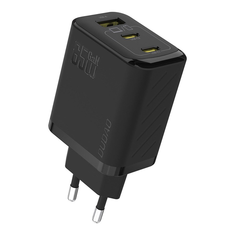 Dudao Schnellladegerät Reiseladegerät Steckernetzteil USB-Ladegerät (Spar-Set, 1-tlg., 130 g kompakt, GaN, 65 W, 3 Anschlüsse, E-Mark-Chip)