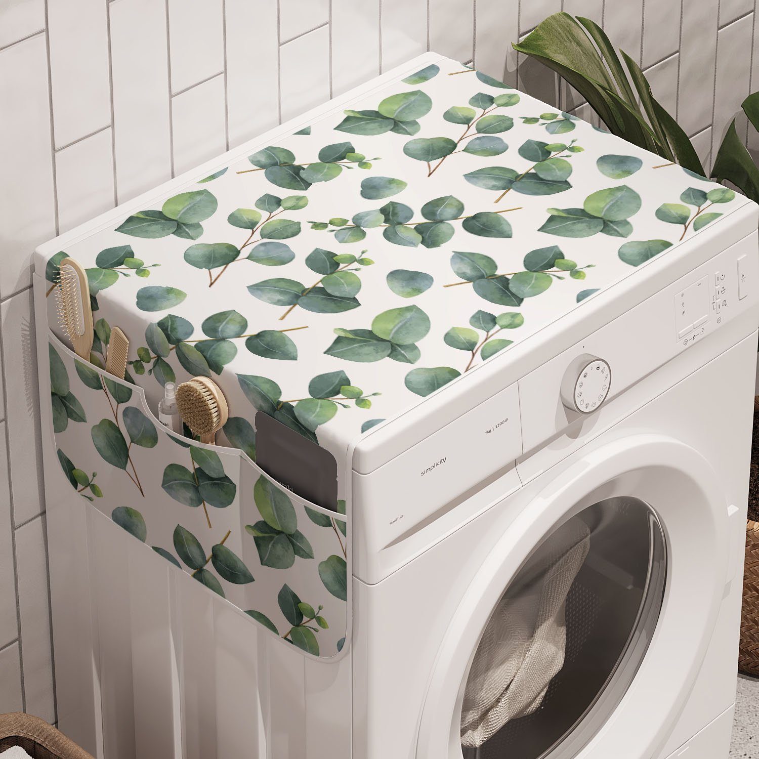 Abakuhaus Badorganizer Anti-Rutsch-Stoffabdeckung für Waschmaschine und Trockner, Blatt Aquarell Eucalyptus Kunst