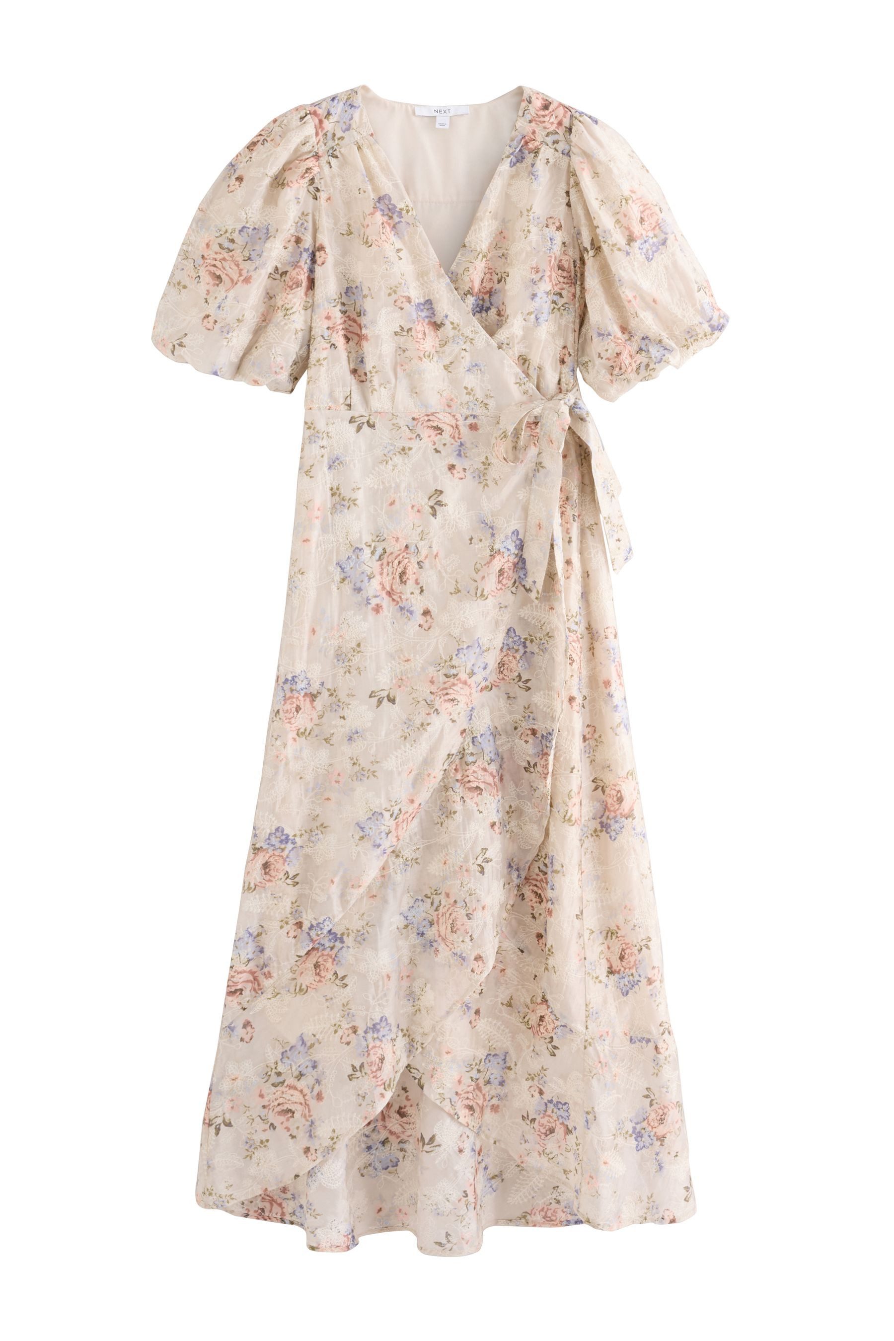Midikleid Midikleid mit Wickeldesign und kurzen Puffärmeln