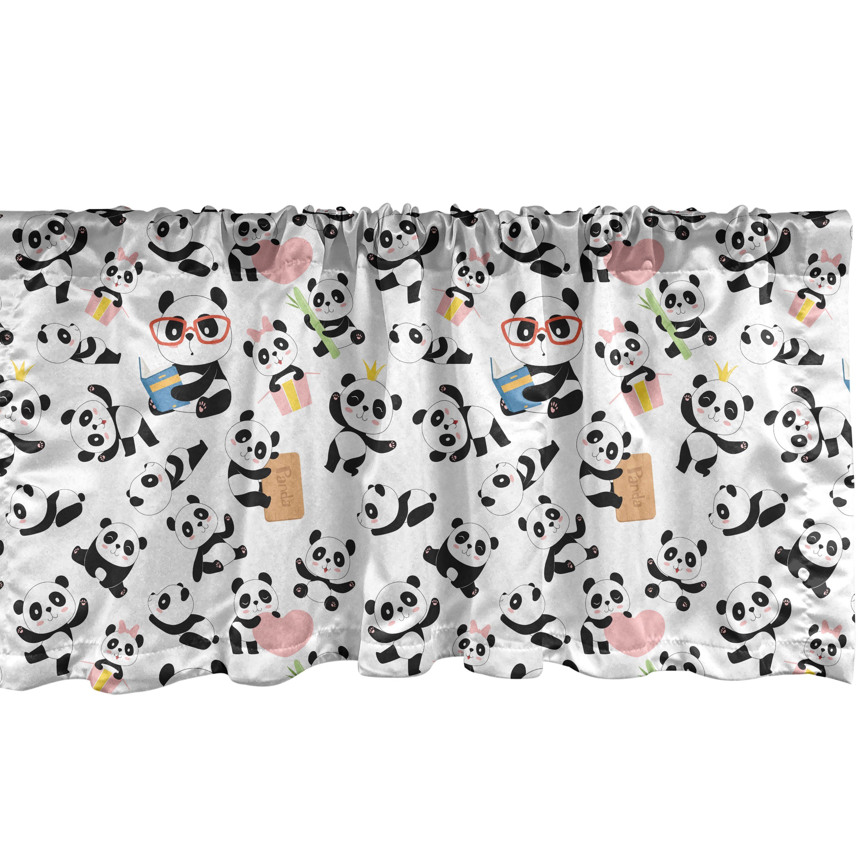 Scheibengardine Vorhang Volant für Küche Schlafzimmer Dekor mit Stangentasche, Abakuhaus, Microfaser, Tiere Karikatur-Baby-Panda-Bild