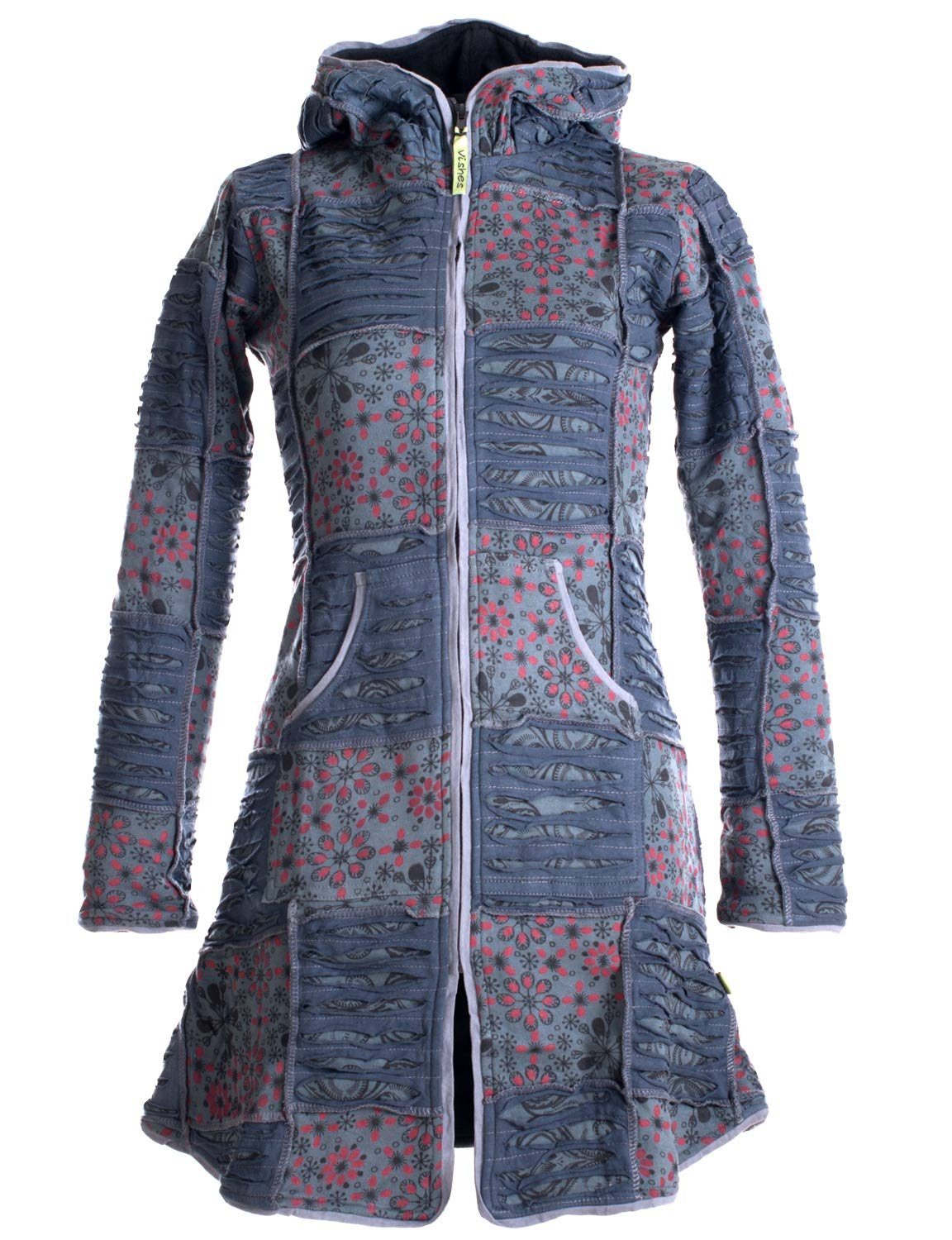 Vishes Kurzmantel Patchwork Mantel mit Cutwork Fleece gefüttert Hippie, Ethno, Boho Style