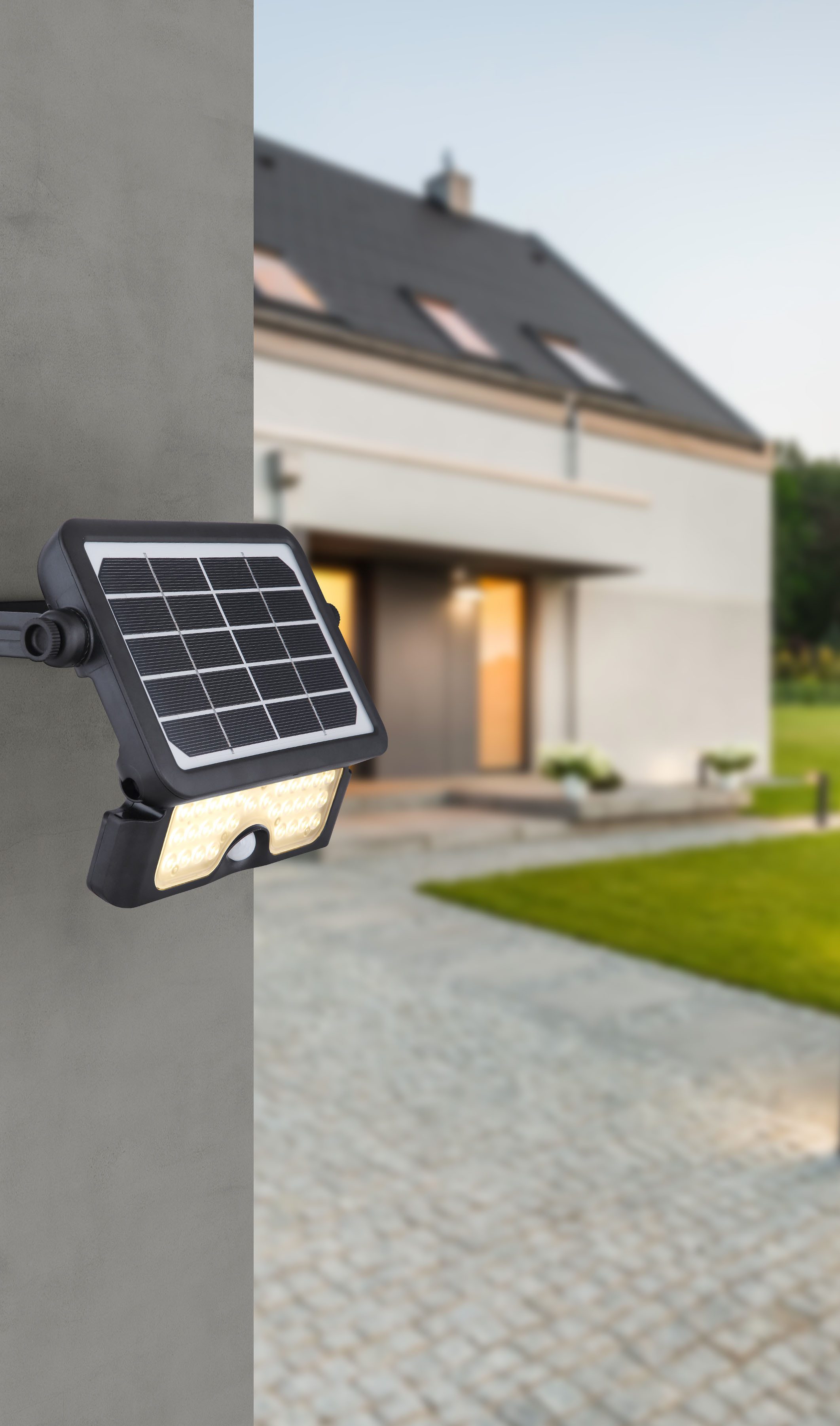 GLOBO LIGHTING LED Solarleuchte SOLARLEUCHTE KUNSTSTOFF SCHWARZ, 1XLED, LED fest integriert, Warmweiß, Solar/IP65/Baustrahler/schwenkbar/3000K