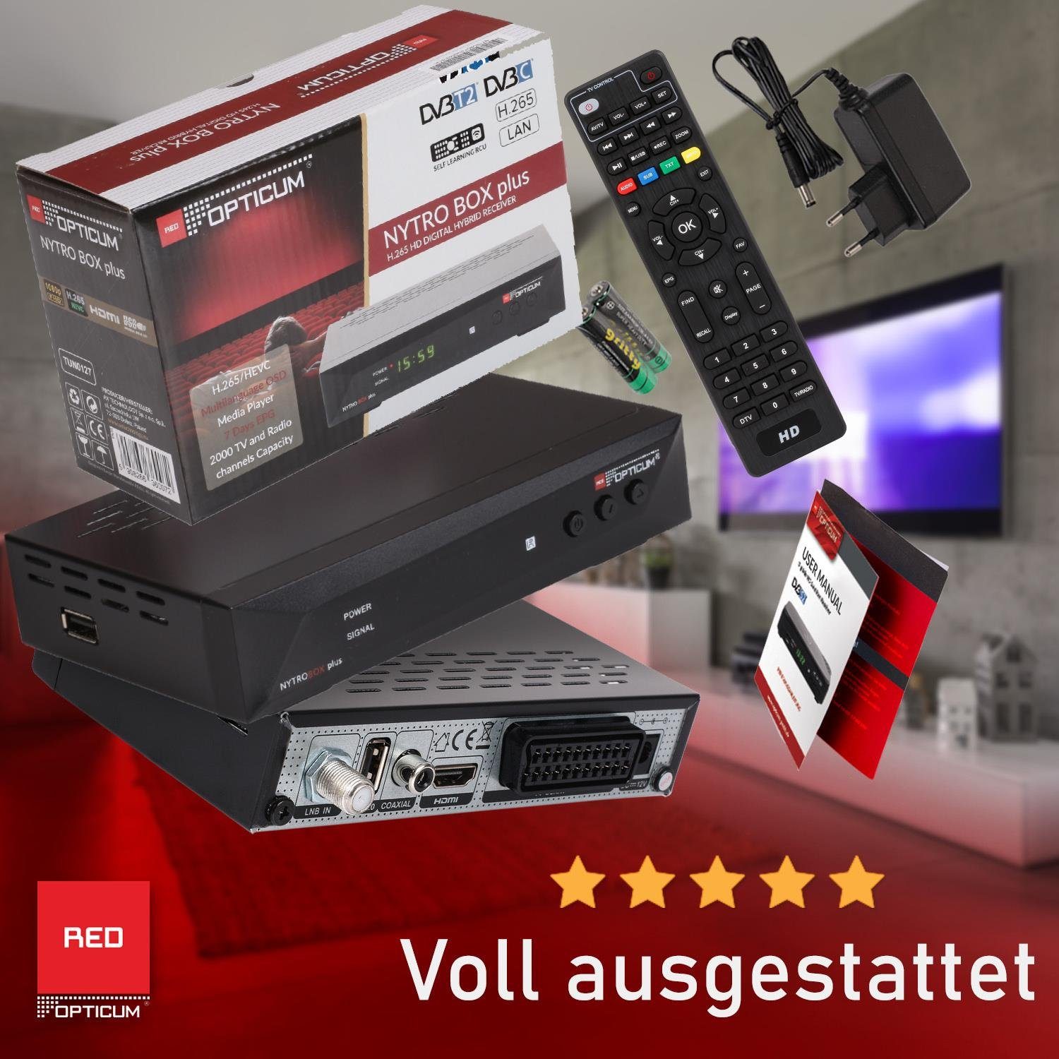 SCART) RED USB, (DVB-C Aufnahmefunktion DVB-T2 Hybrid & Receiver Receiver HD PVR, HDMI, OPTICUM Box DVB-T2 Receiver Nytro mit Plus