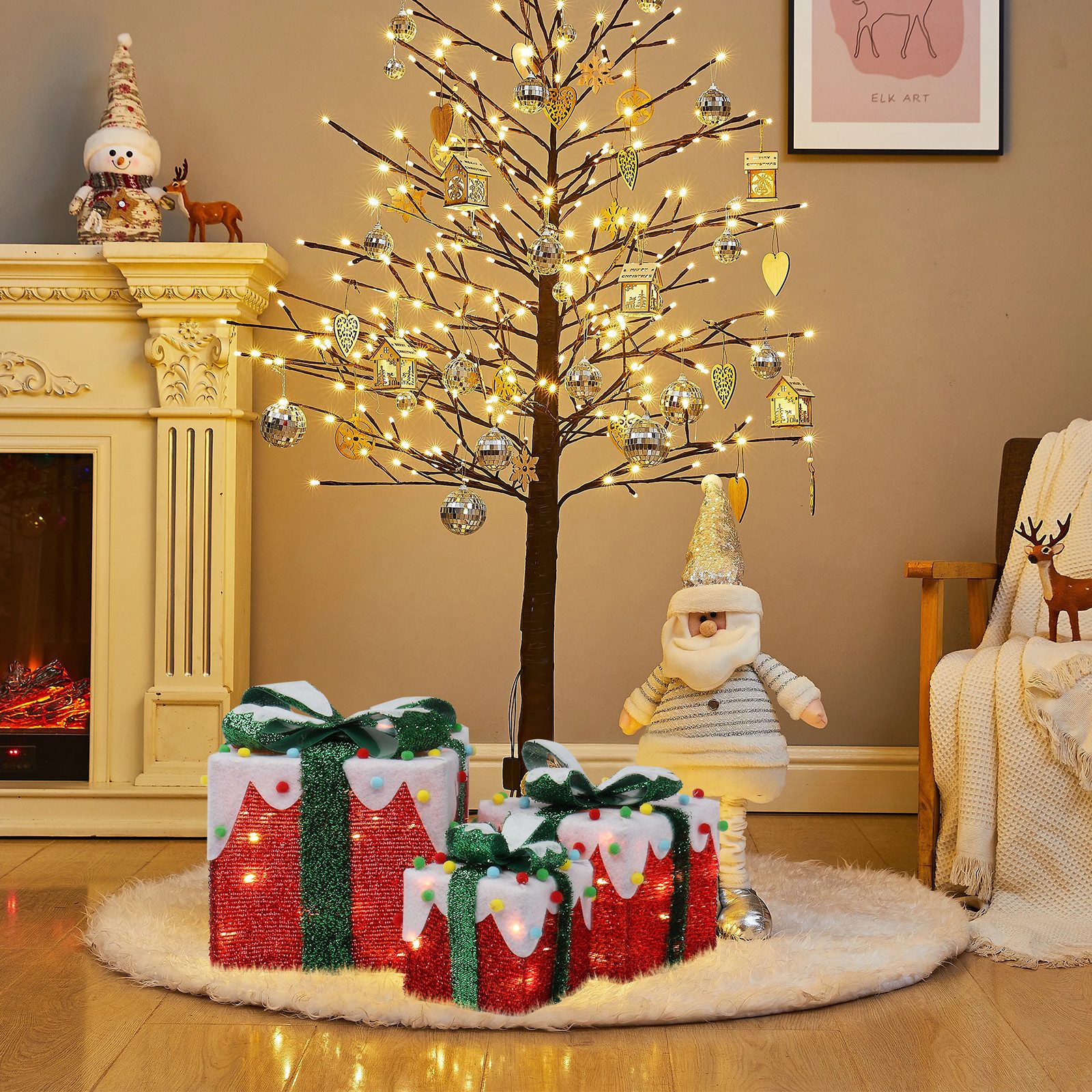 LALAHO LED Dekolicht LED Geschenkbox Weihnachtsdeko 3er Set, mit 60 warmweißen LEDs Weihnachtsdeko beleuchtete 18/13/10 cm – Bild 4 von 5