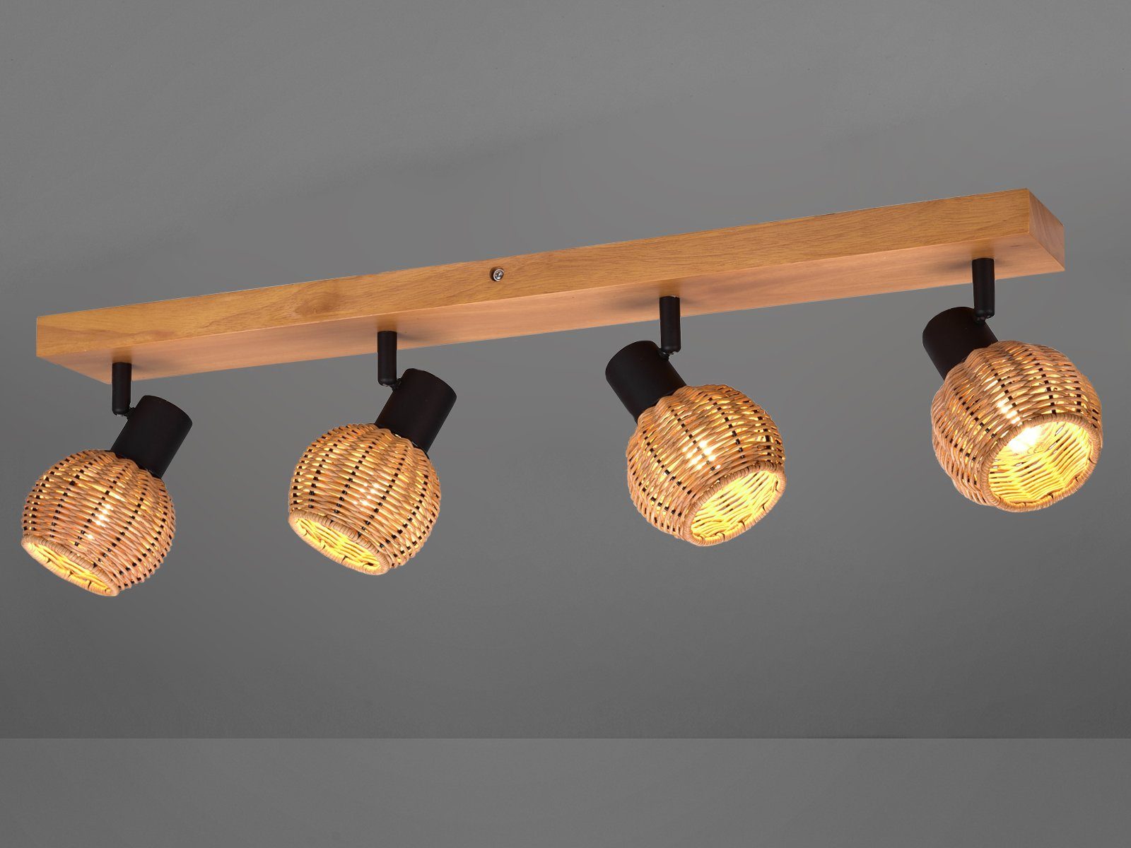 Flur-Beleuchtung Holz-Lampe Landhausstil Deckenspots, Rattan-Schirmen 4-flammig Leuchtmittel, ohne mit meineWunschleuchte